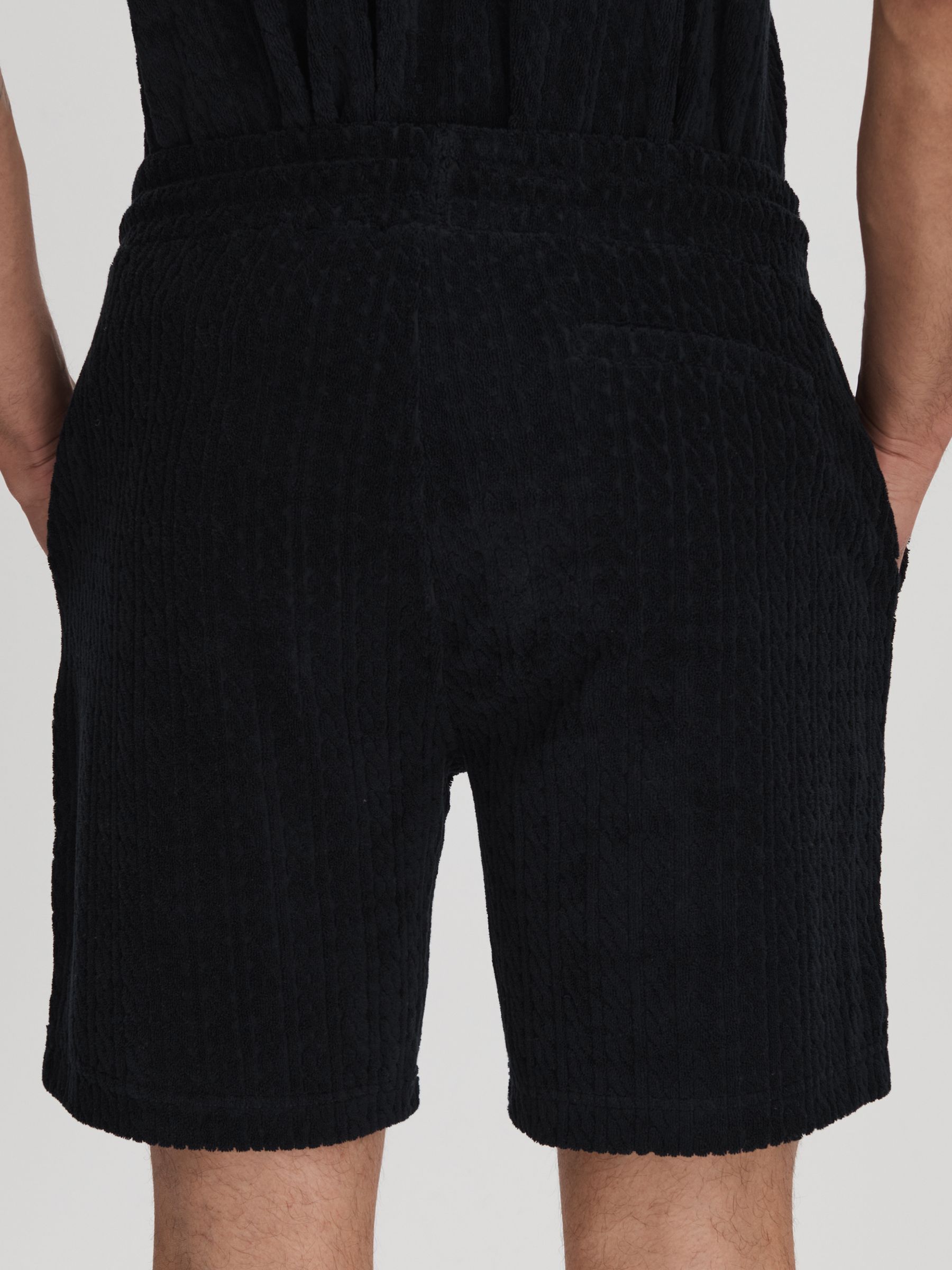 Towelling Drawstring Shorts in Navy - Image 5 of 6