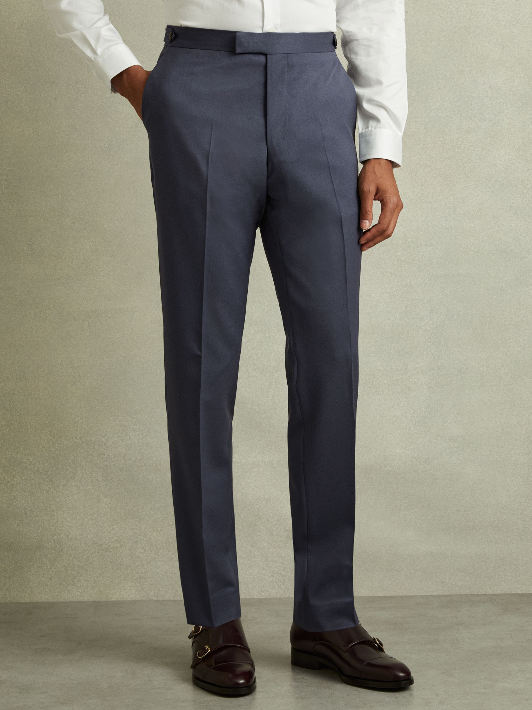 Bartley Airforce Blue Textured Wool Slim Fit Trousers - Image 1 of 6