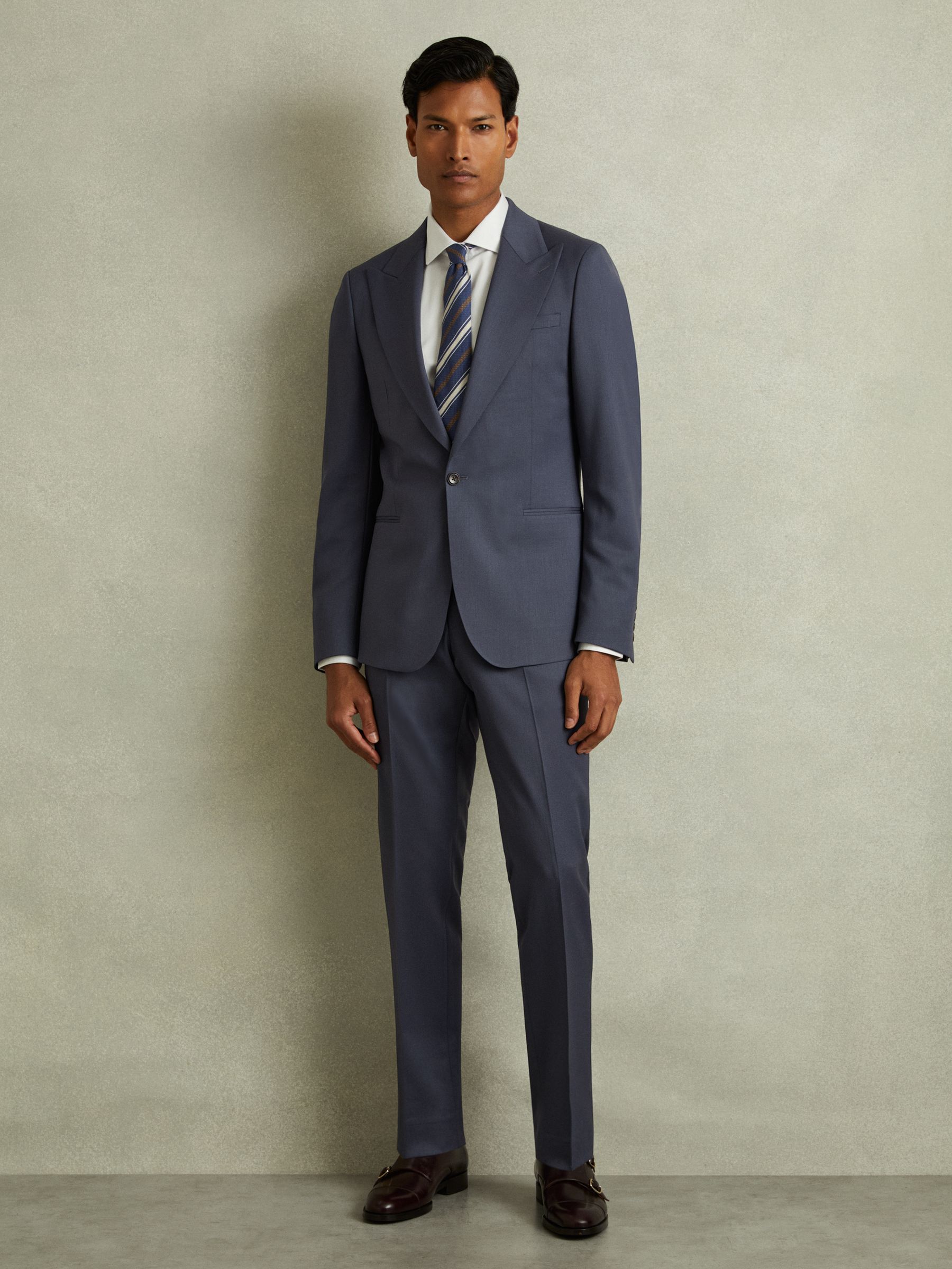 Bartley Airforce Blue Textured Wool Slim Fit Trousers - Image 3 of 6