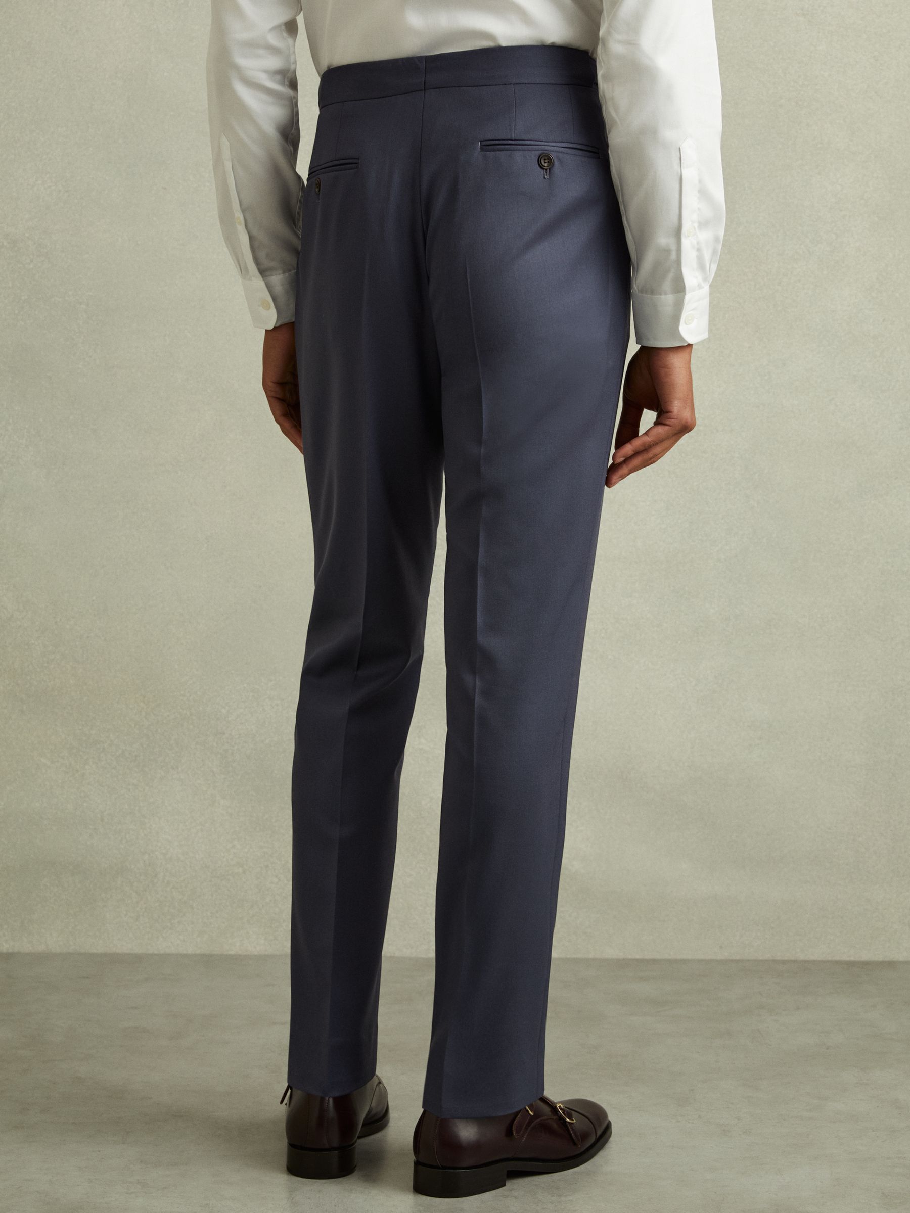 Bartley Airforce Blue Textured Wool Slim Fit Trousers - Image 5 of 6