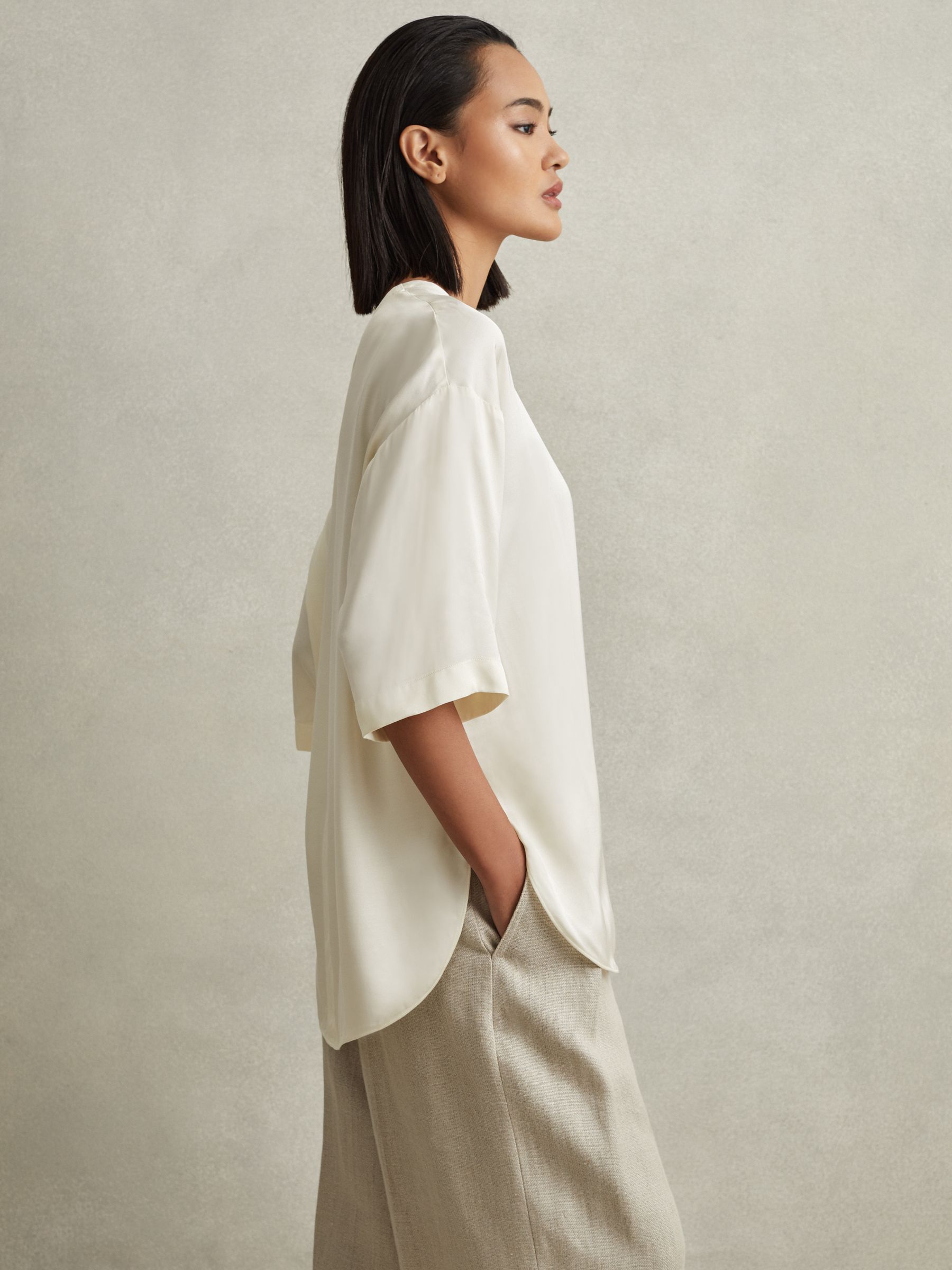 Relaxed Satin Blouse in Ivory - Image 1 of 7