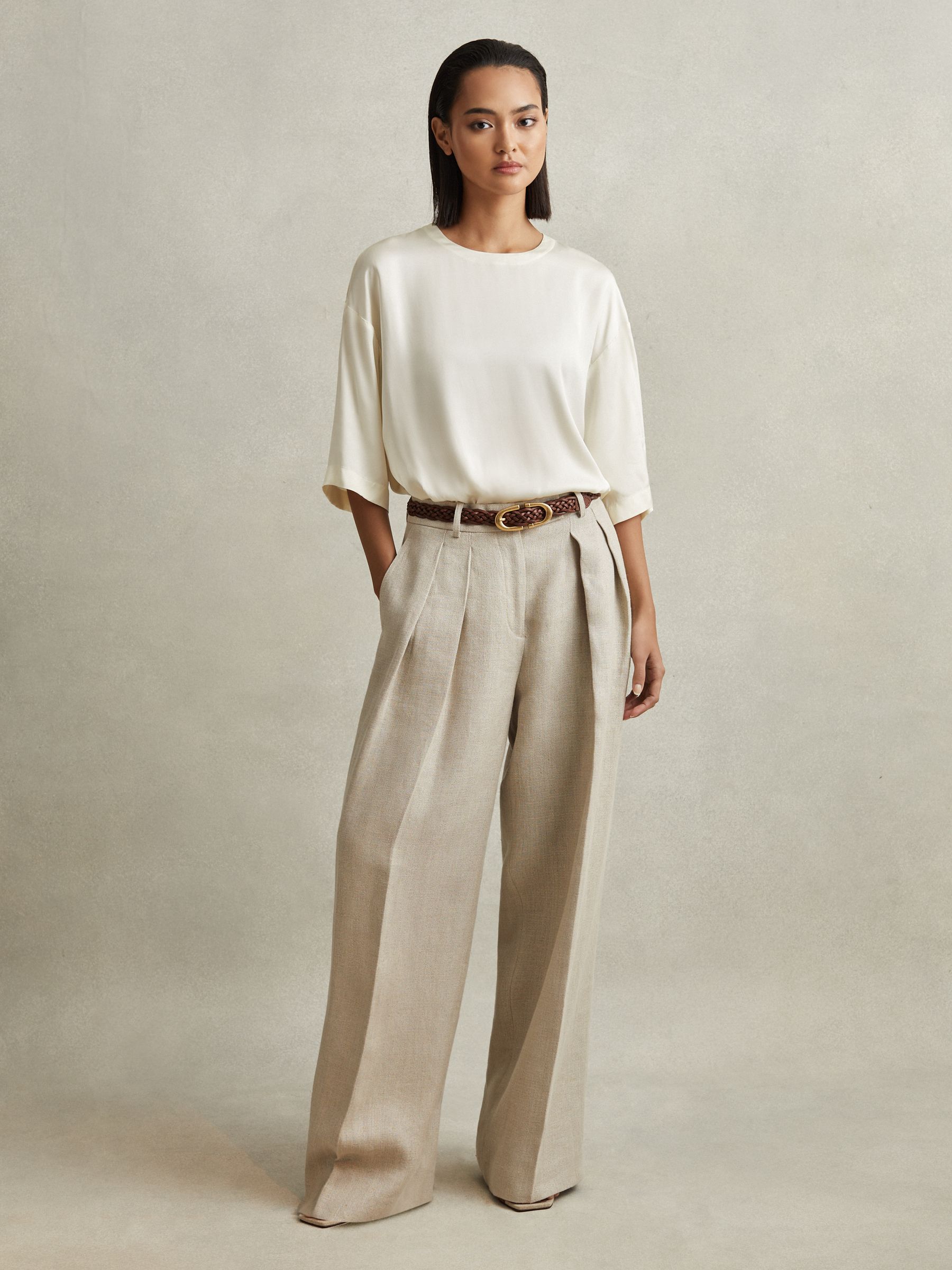 Relaxed Satin Blouse in Ivory - Image 4 of 7
