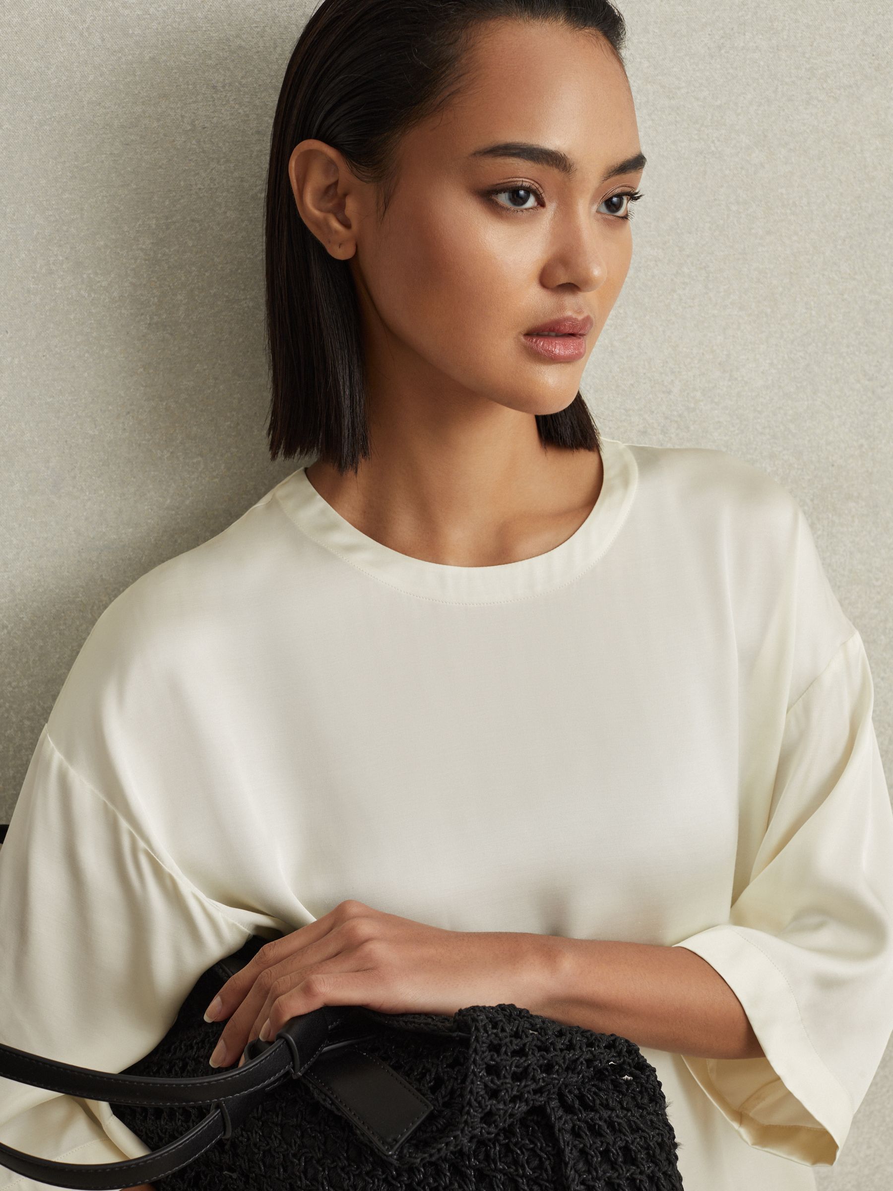 Relaxed Satin Blouse in Ivory - Image 5 of 7