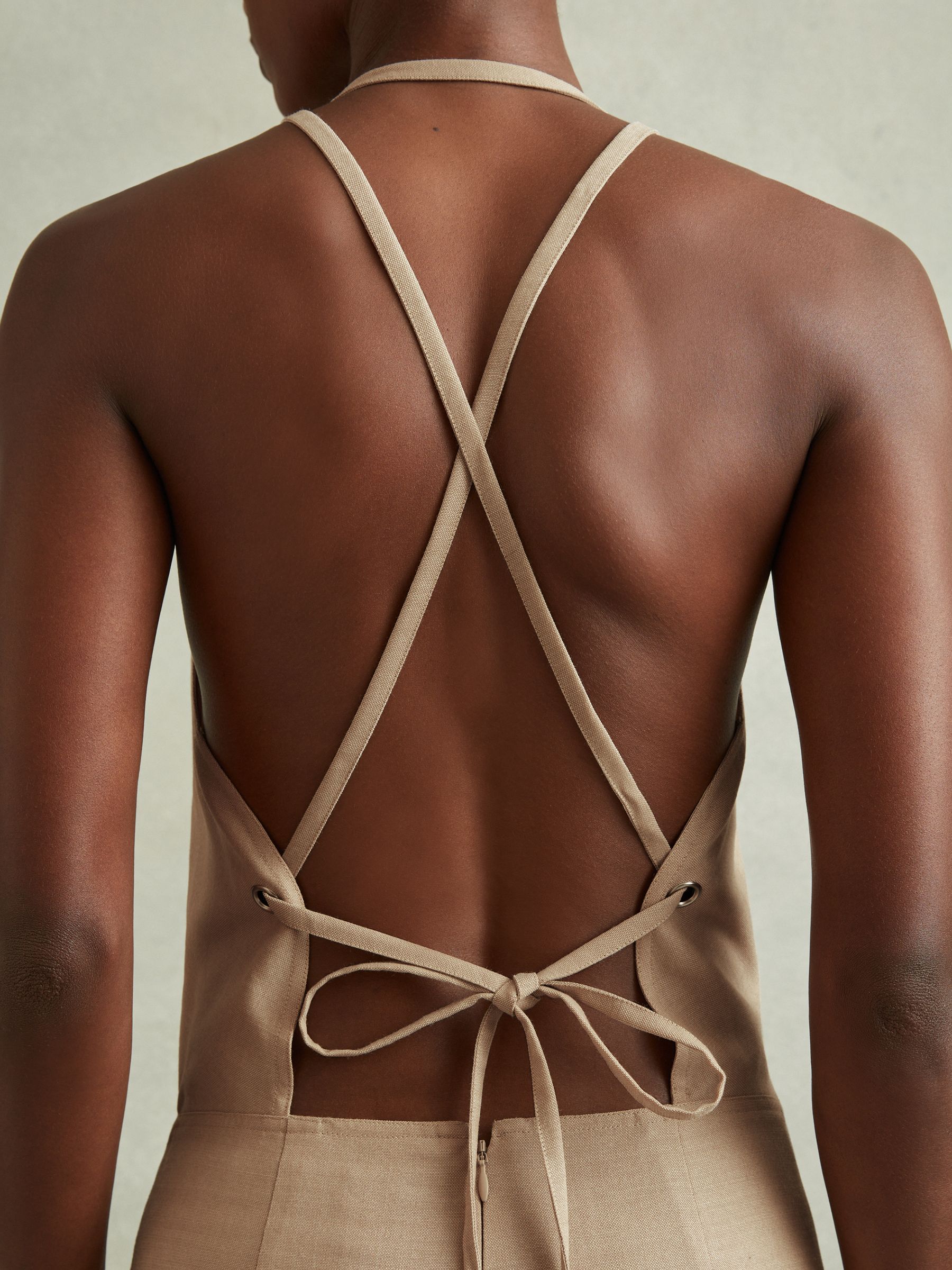Wool Strappy Tie Back Mini Dress in Neutral - Image 3 of 5