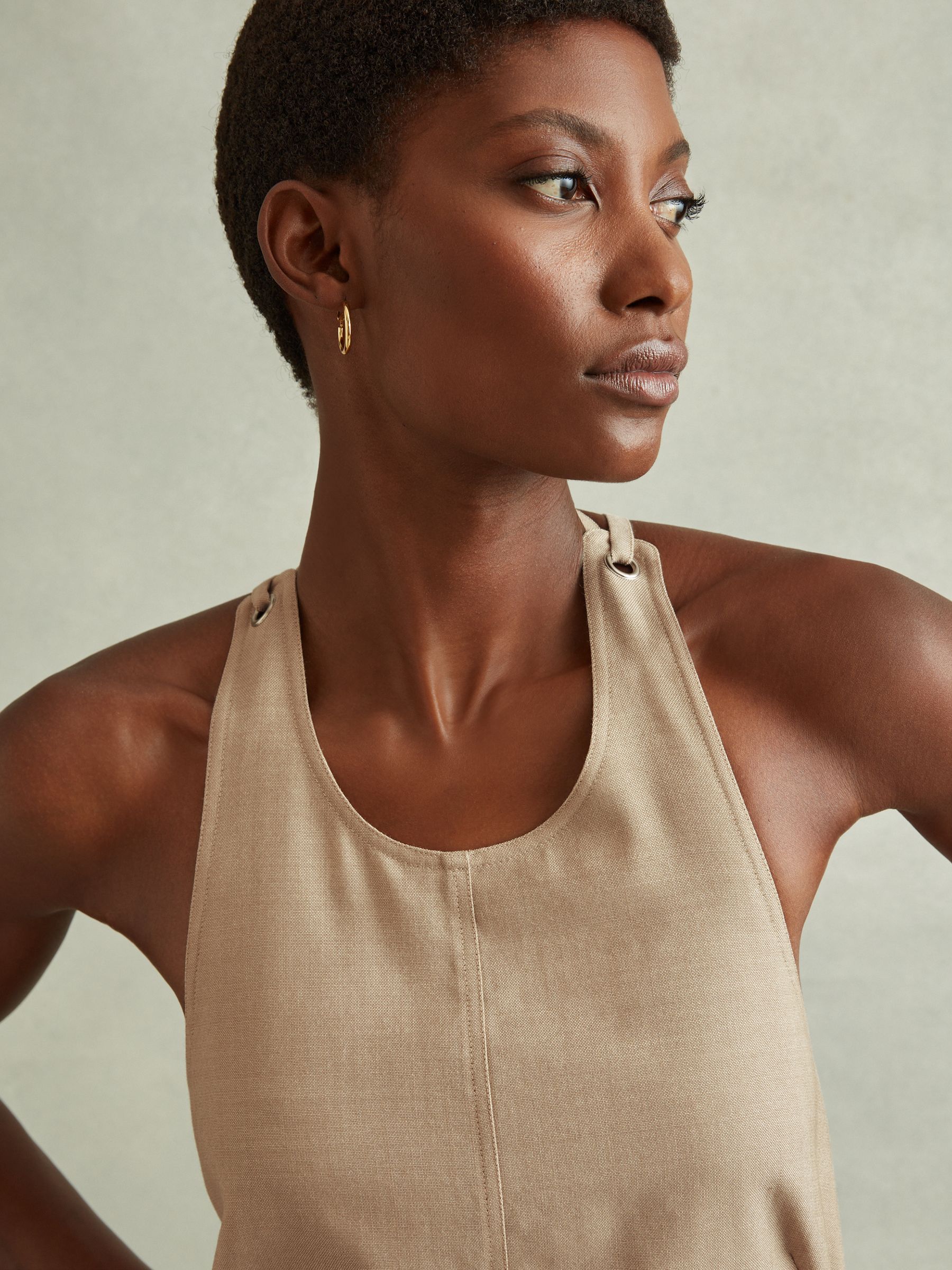 Wool Strappy Tie Back Mini Dress in Neutral - Image 4 of 5