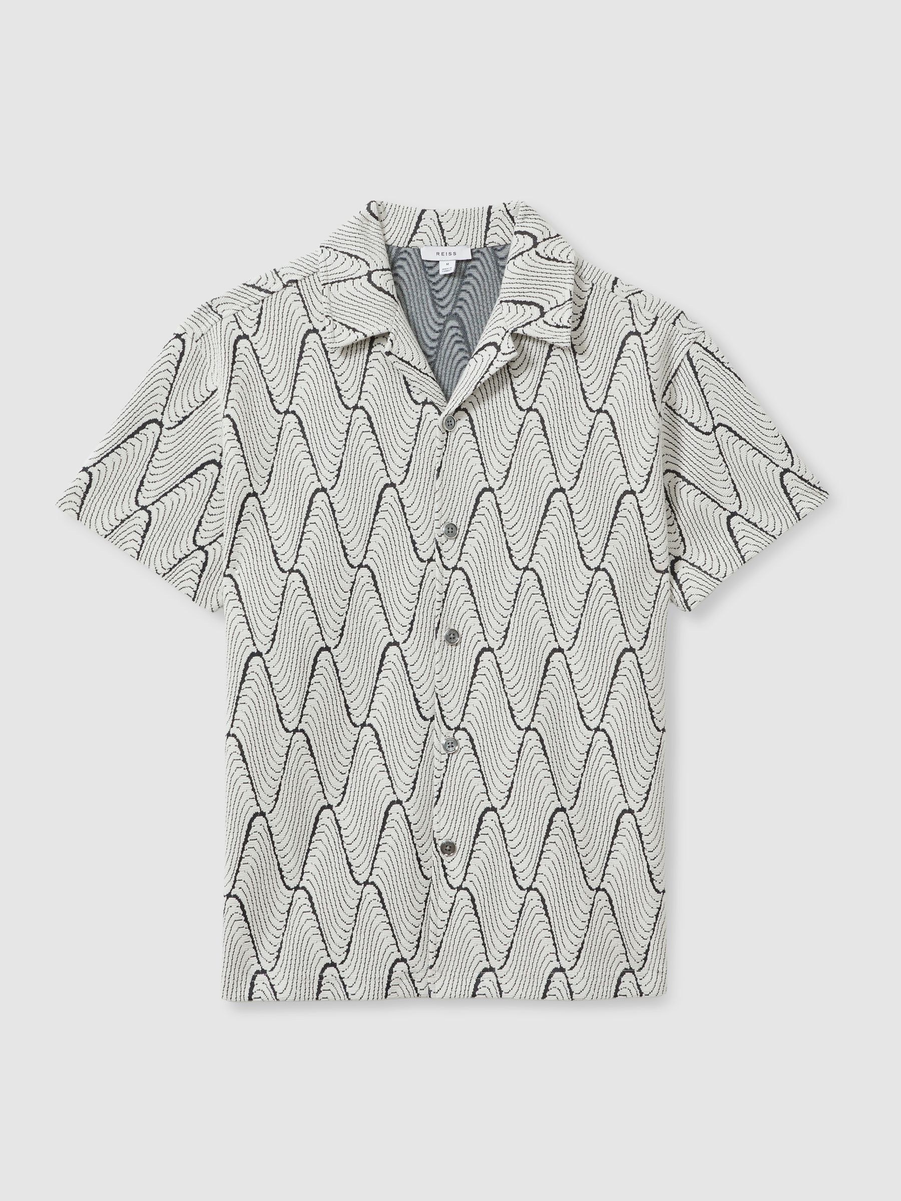 Jacquard Cuban Collar Shirt in Ecru/Navy - Image 2 of 4