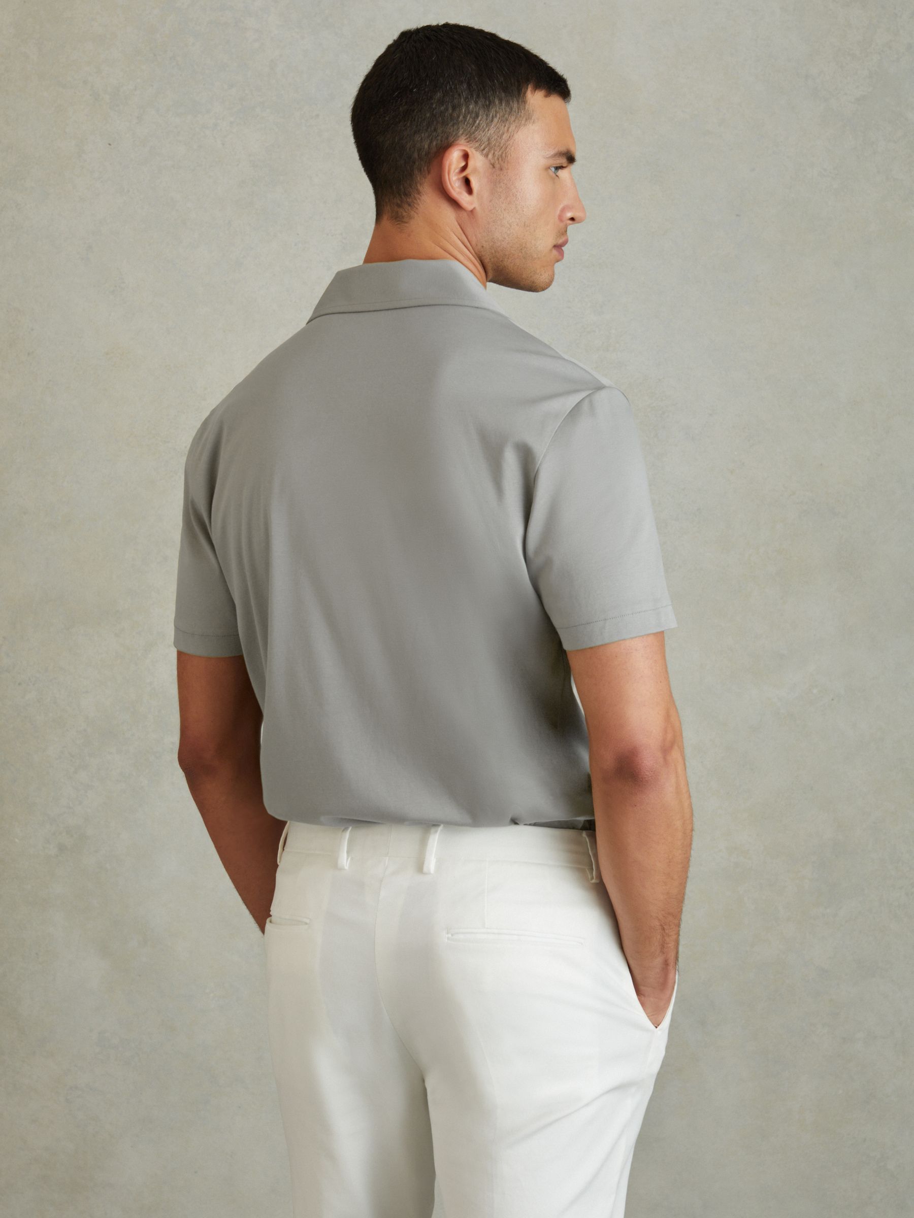Mercerised Cotton Colourblock Cuban Collar Shirt in Sage Green - Image 4 of 5