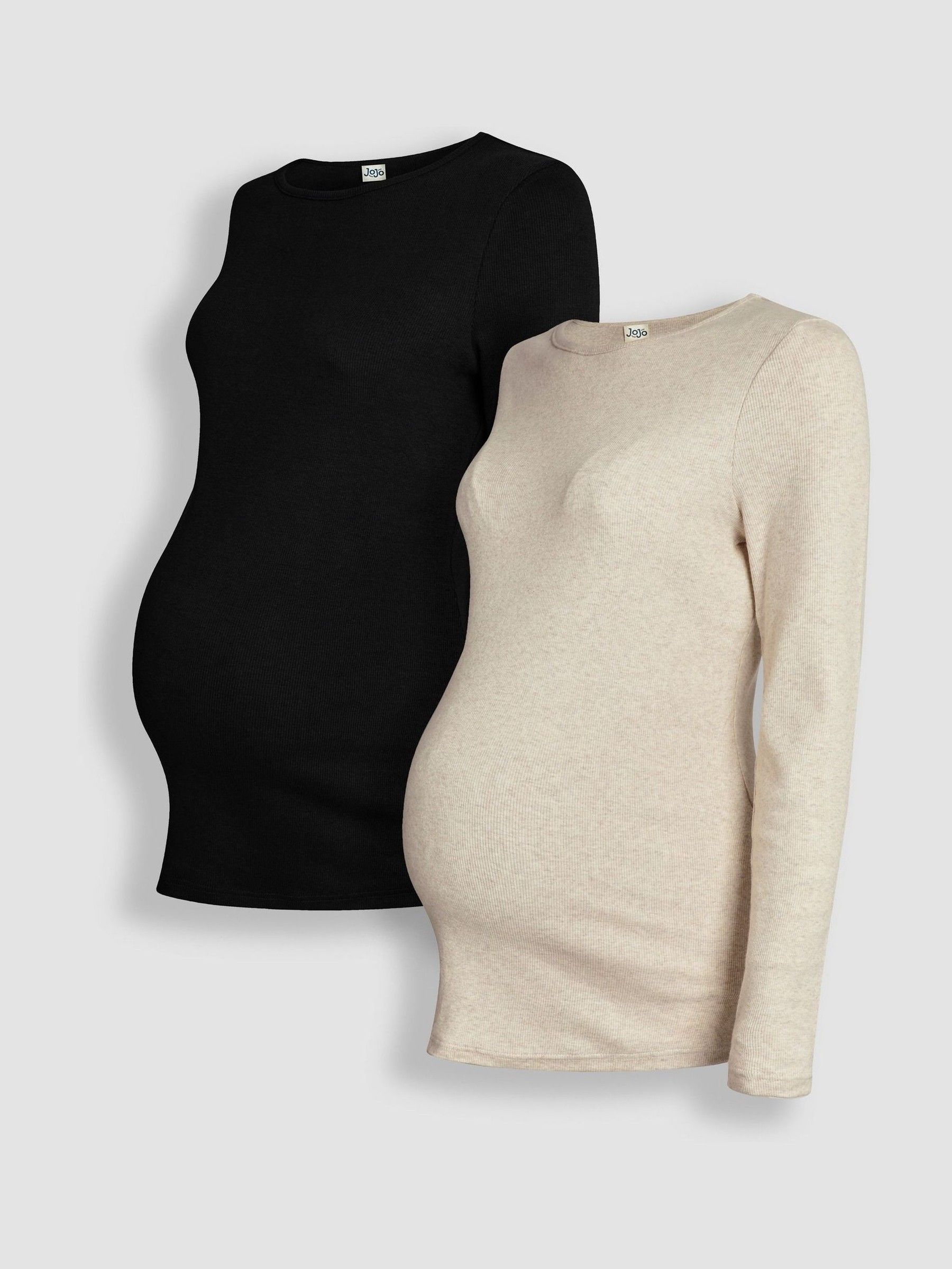 Oatmeal Cream & Black 2-Pack Ribbed Jersey Maternity Tops - Image 1 of 11