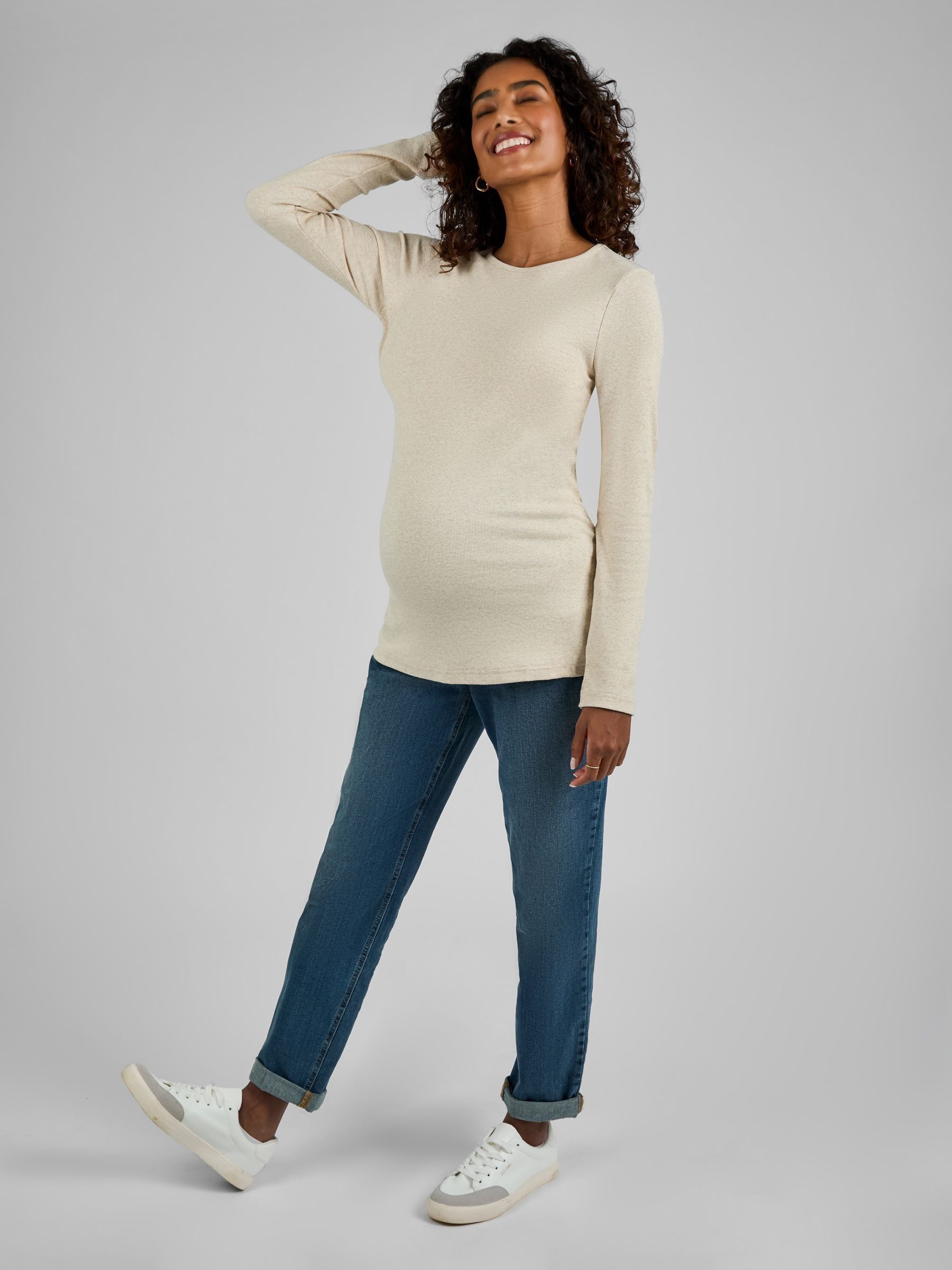 Oatmeal Cream & Black 2-Pack Ribbed Jersey Maternity Tops - Image 7 of 11