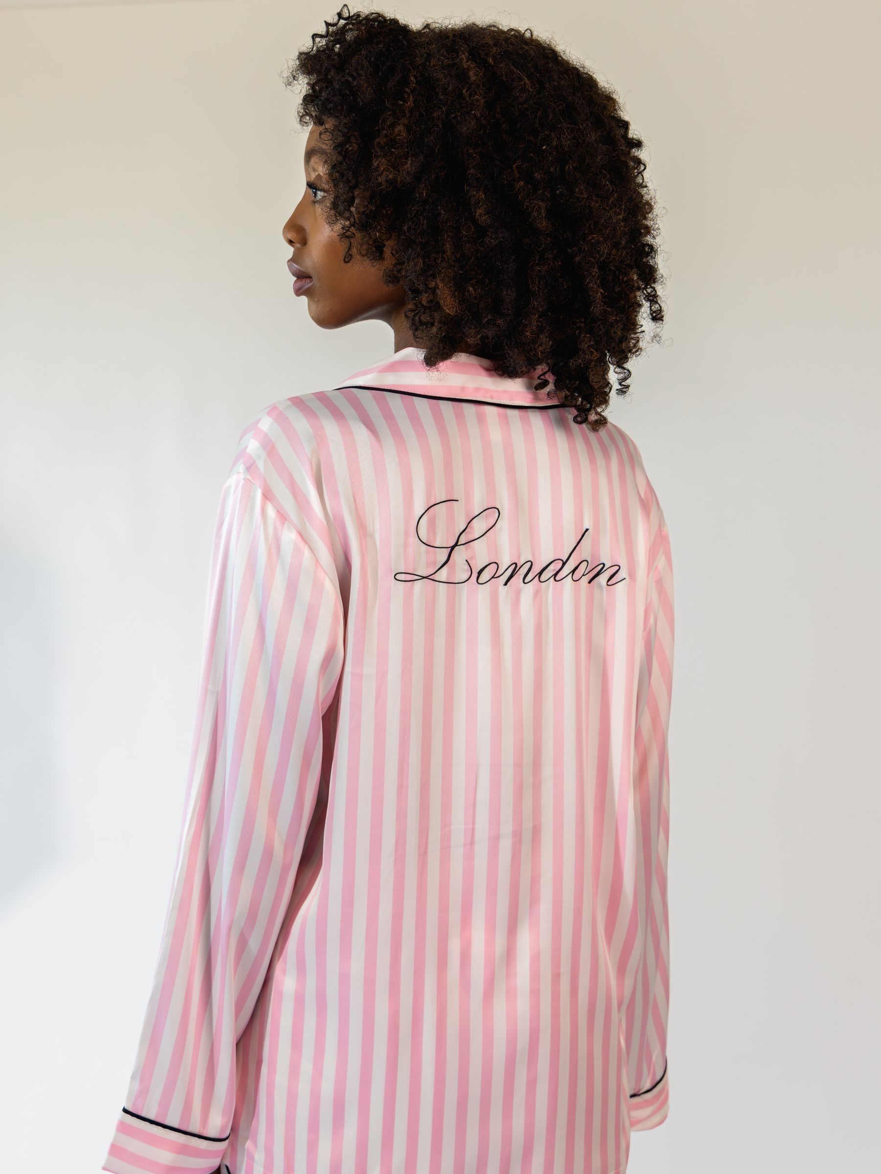 Pink Iconic Stripe Long Sleeve London Satin Pyjamas - Image 1 of 3