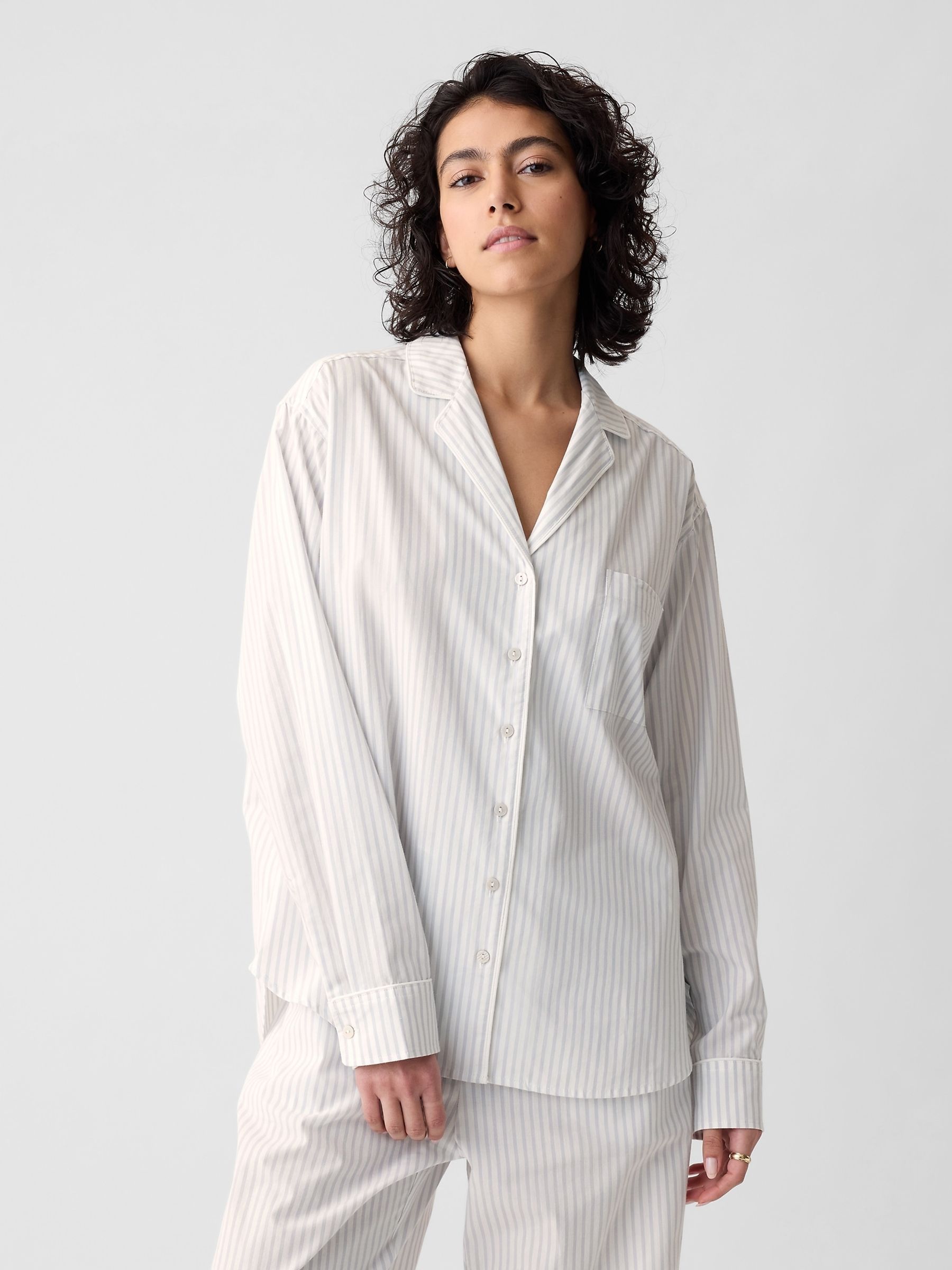 Grey Stripe Poplin Pyjama Shirt - Image 3 of 6