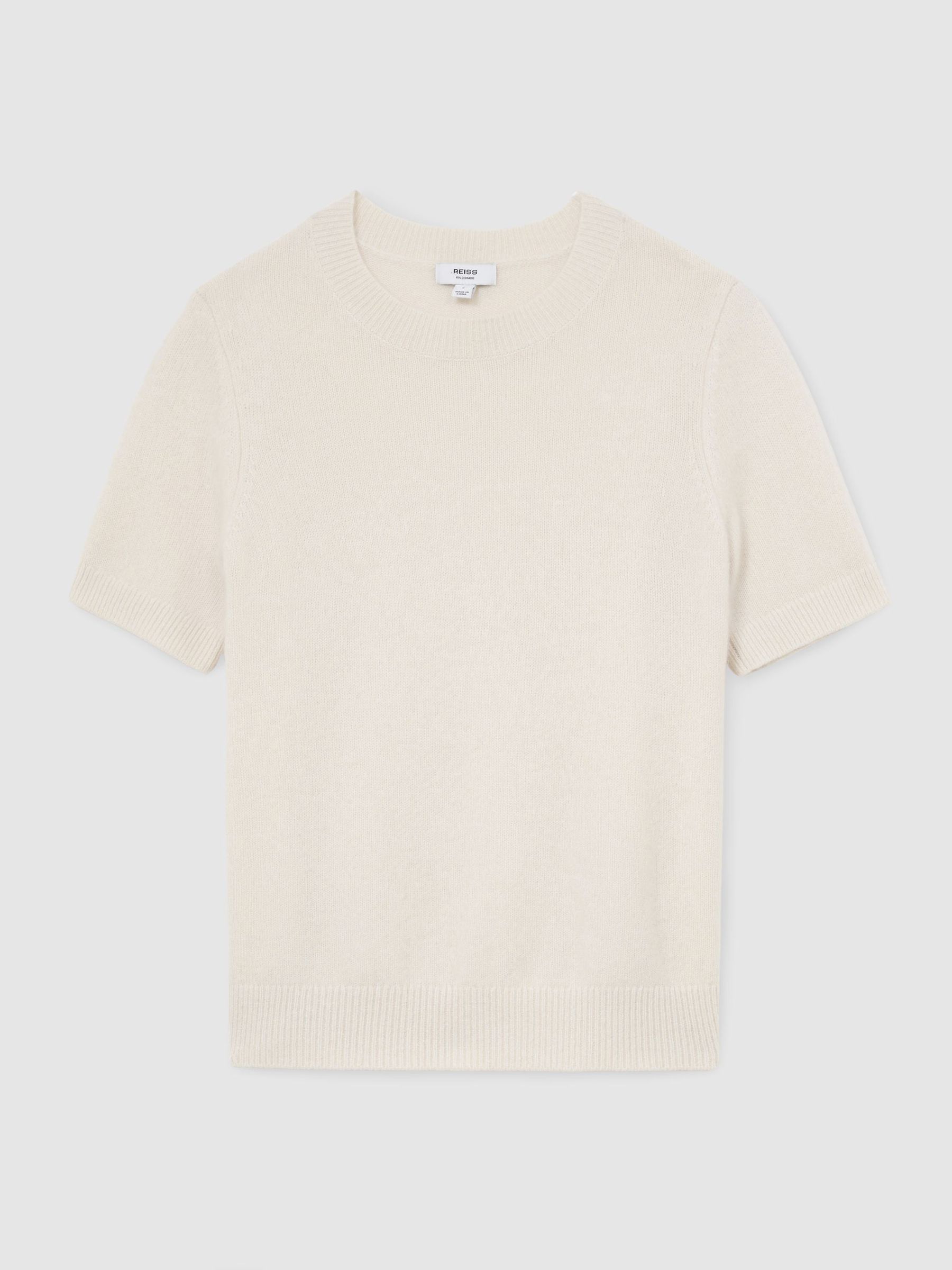 100% Cashmere Crew-Neck T-Shirt in Ivory - Image 2 of 6