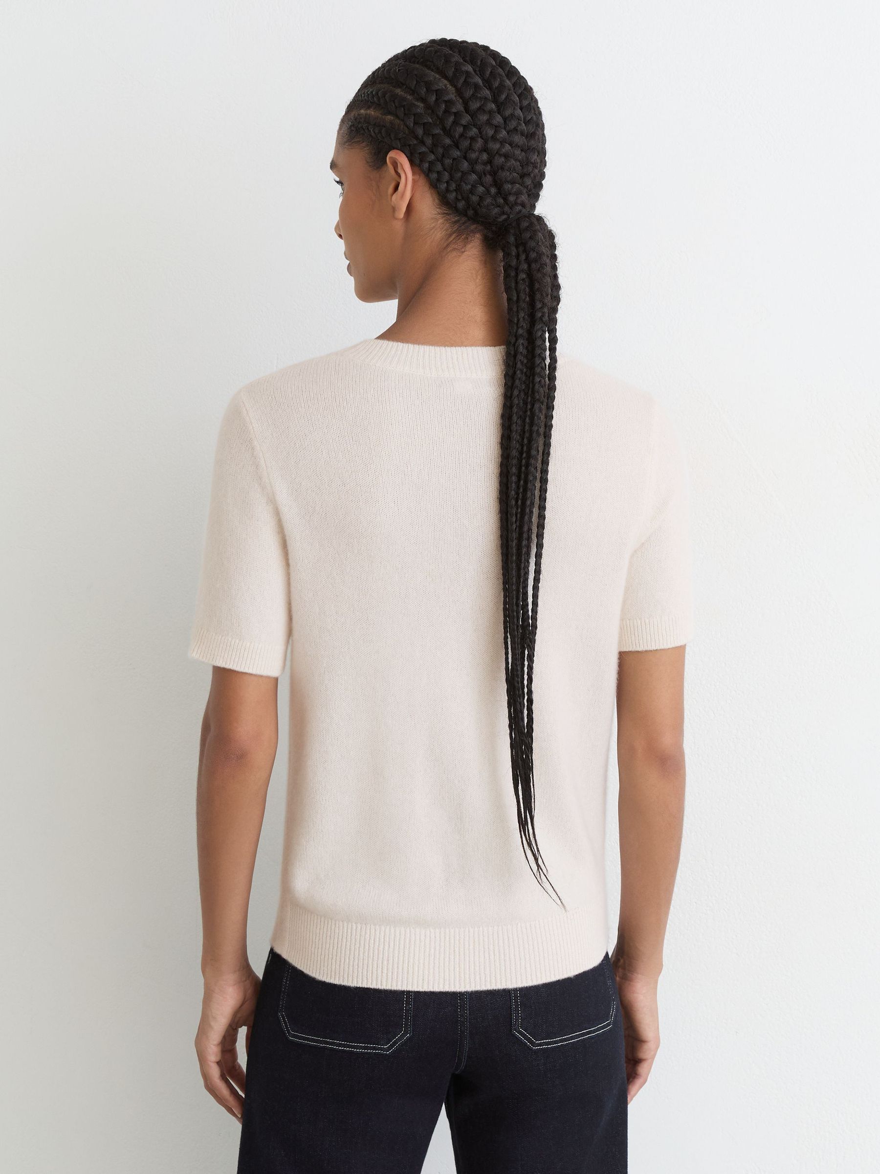 100% Cashmere Crew-Neck T-Shirt in Ivory - Image 5 of 6