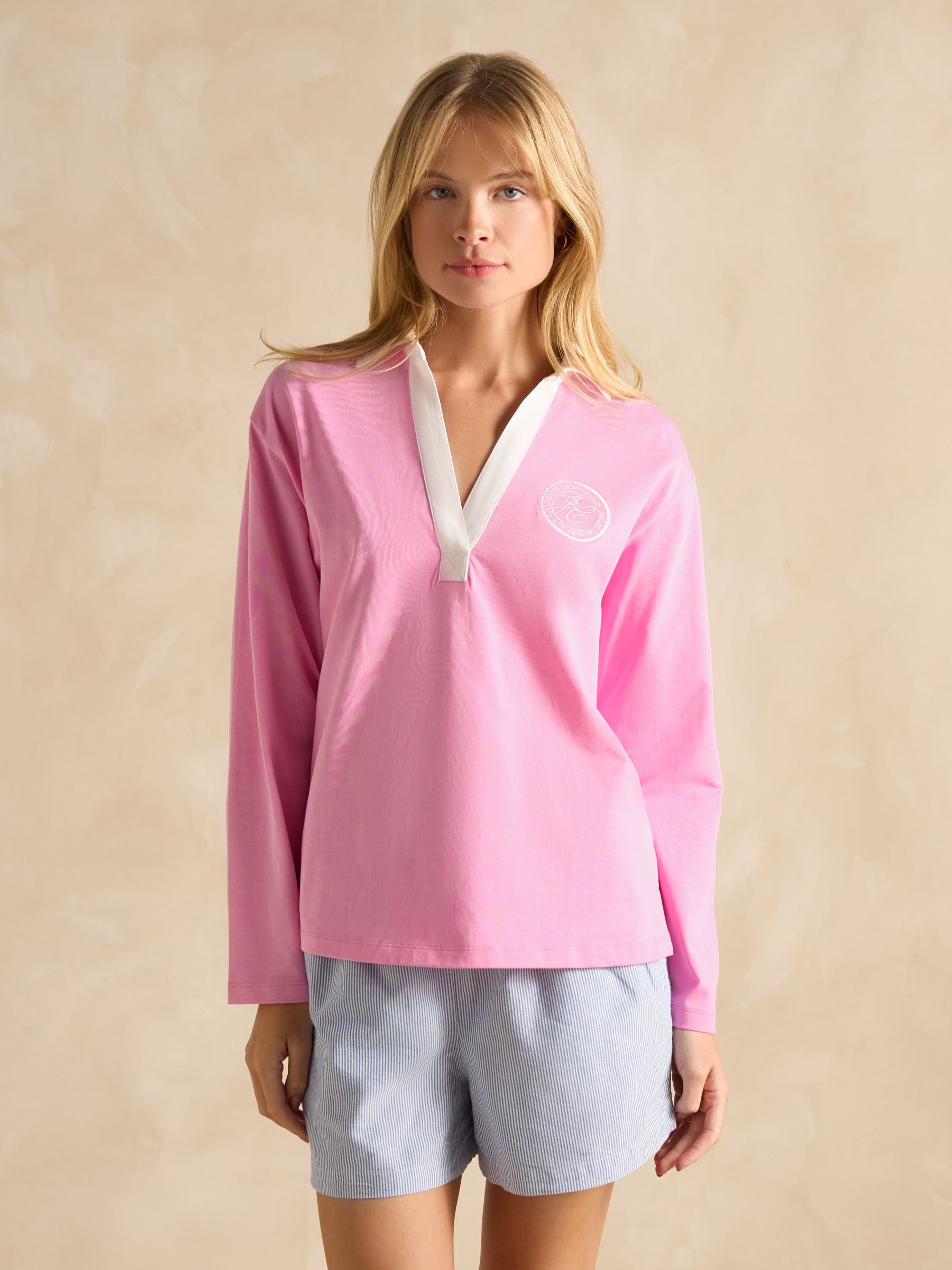 Tallie Pink Long Sleeve Combed Cotton Collared Top - Image 1 of 6