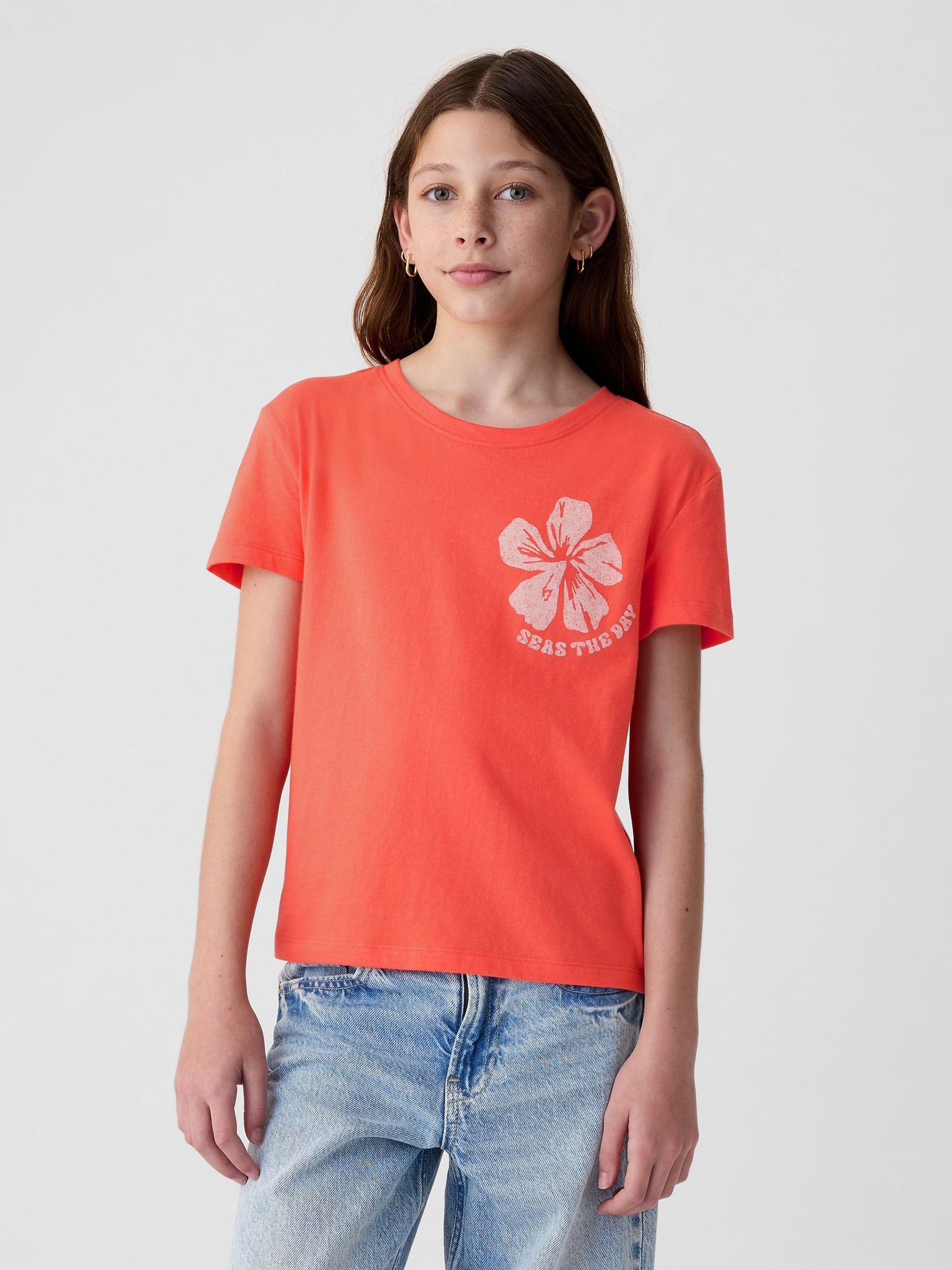 Red Flower Slogan Graphic Crew Neck Short Sleeve T-Shirt (4-13yrs) - Image 1 of 1