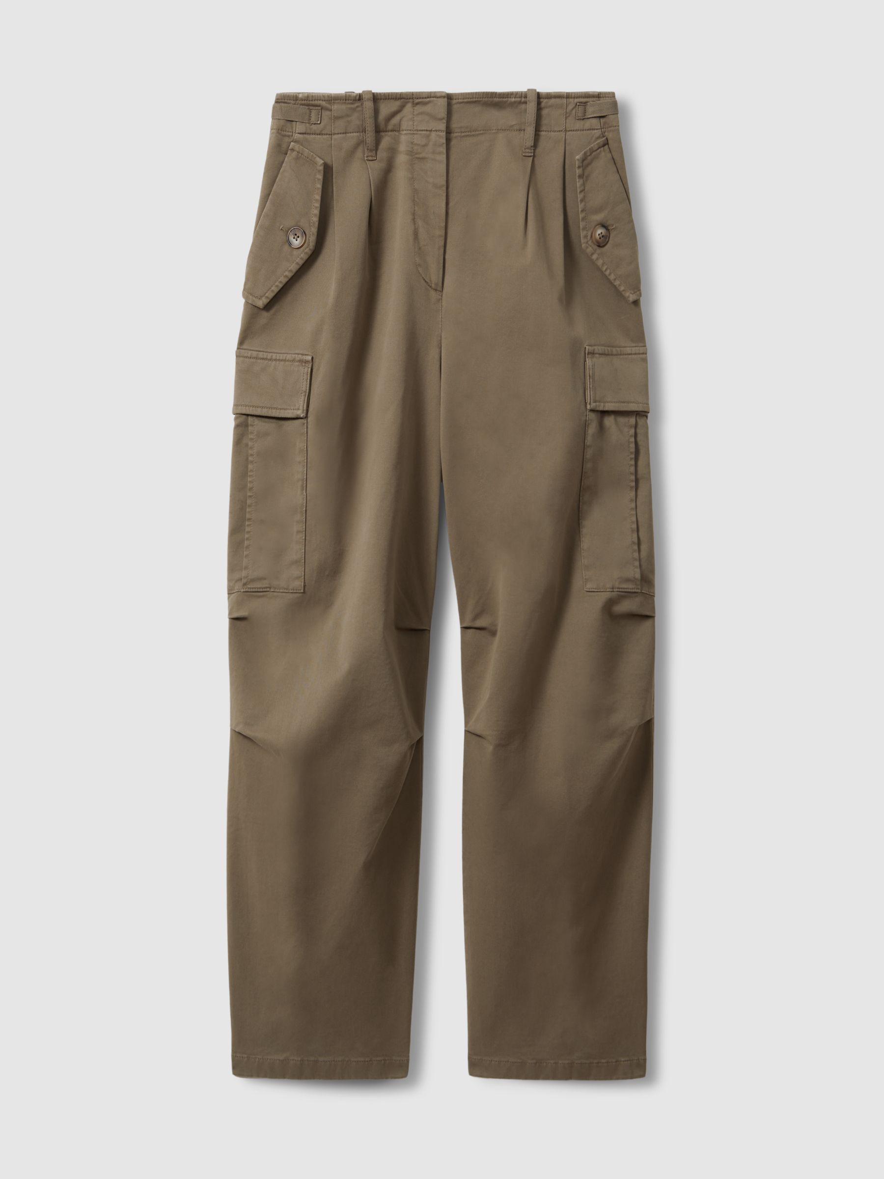 Cotton Blend Tapered Combat Trousers in Khaki - Image 2 of 5