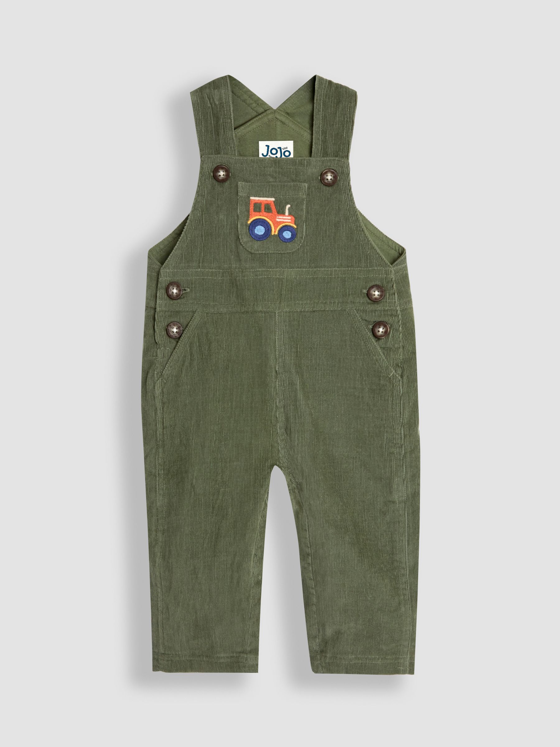 Khaki Green Tractor Cotton Embroidered Pocket Dungarees And Top - Image 2 of 6
