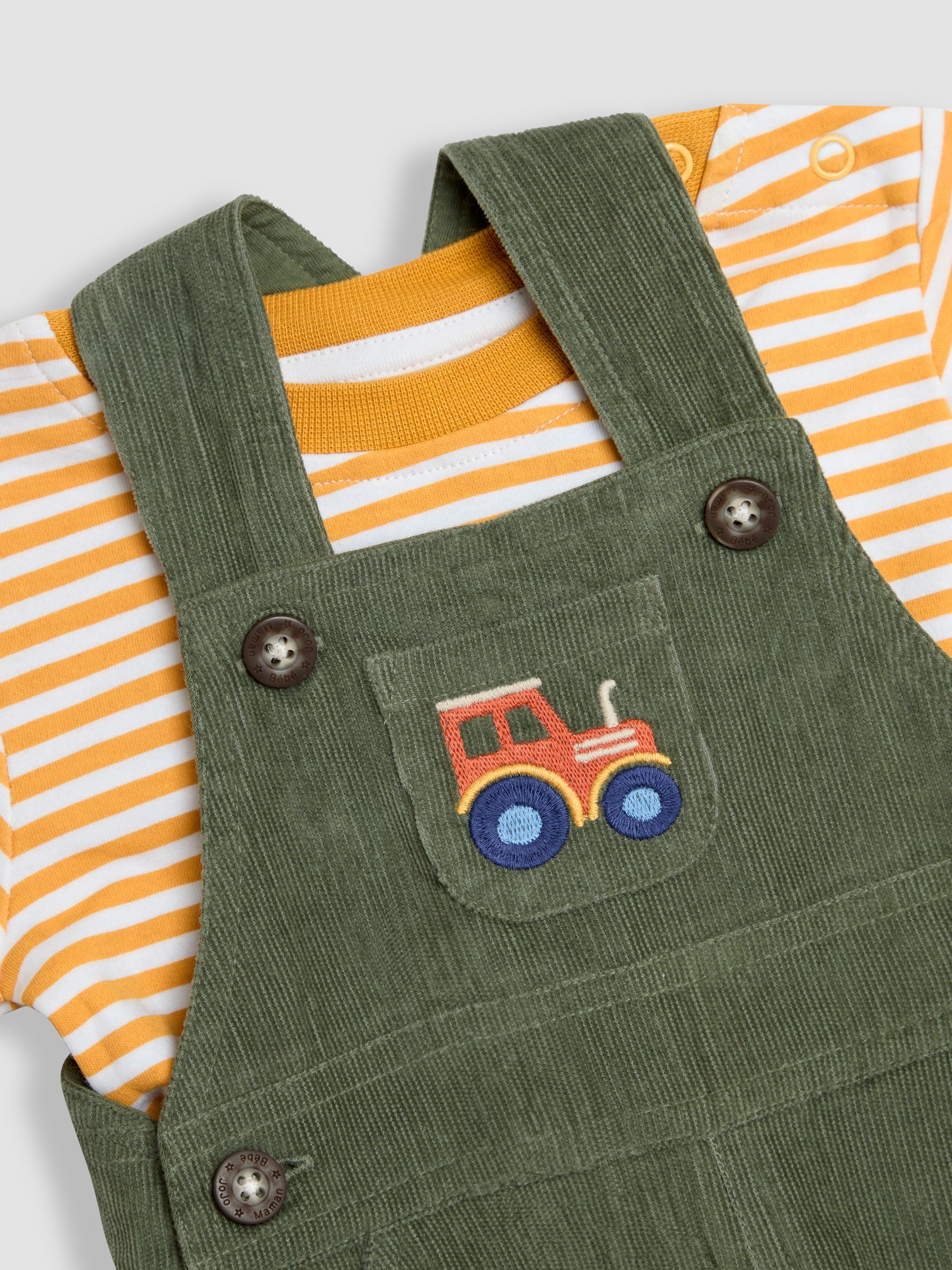 Khaki Green Tractor Cotton Embroidered Pocket Dungarees And Top - Image 6 of 6