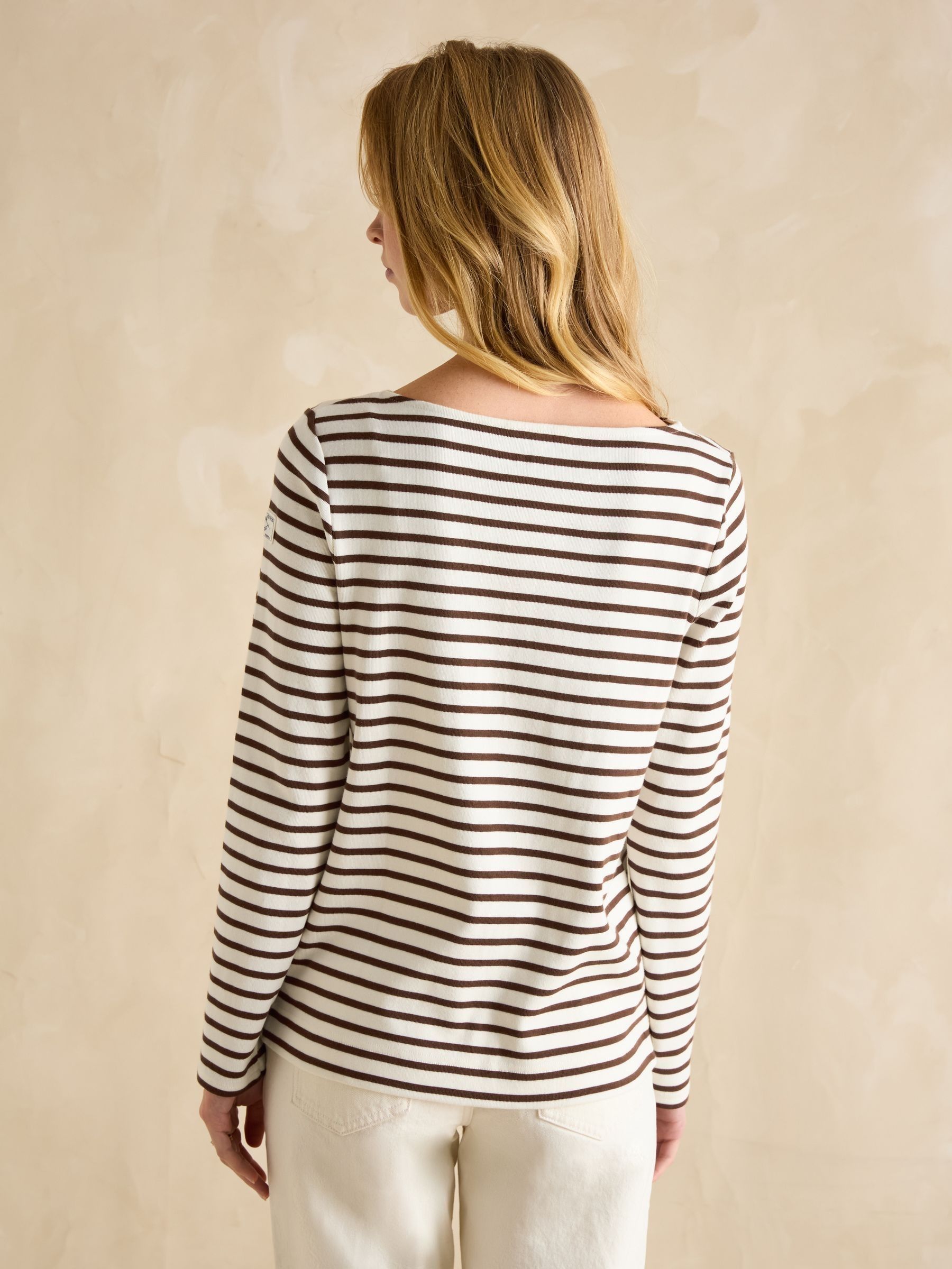 Harbour Brown/Cream Boat Neck 100% Cotton Breton Top - Image 2 of 6
