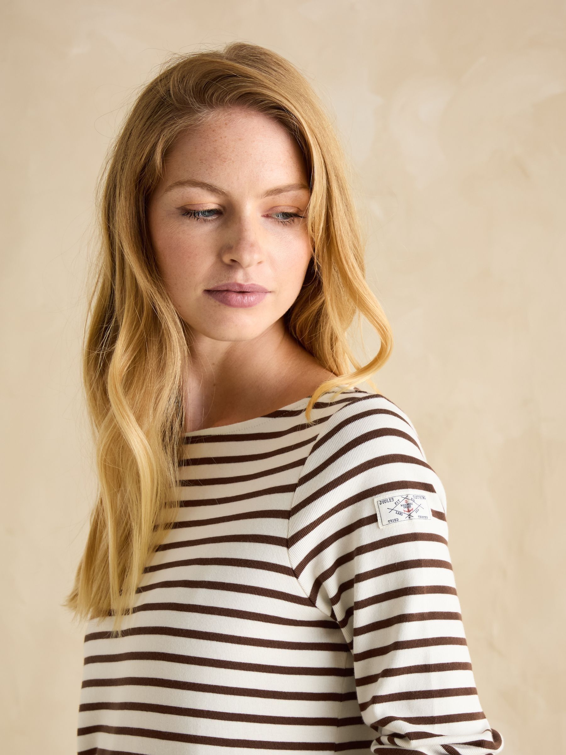 Harbour Brown/Cream Boat Neck 100% Cotton Breton Top - Image 3 of 6