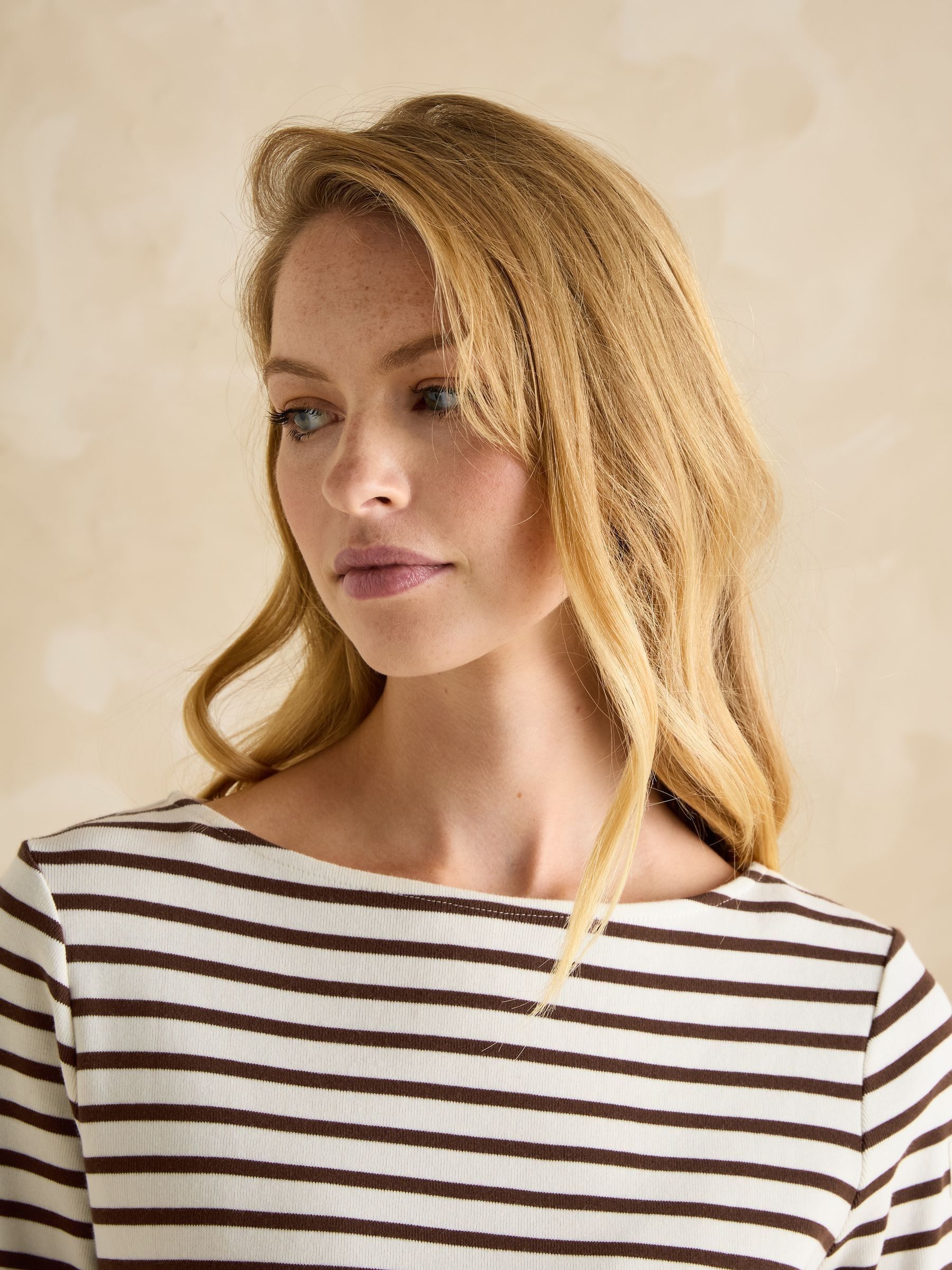 Harbour Brown/Cream Boat Neck 100% Cotton Breton Top - Image 5 of 6