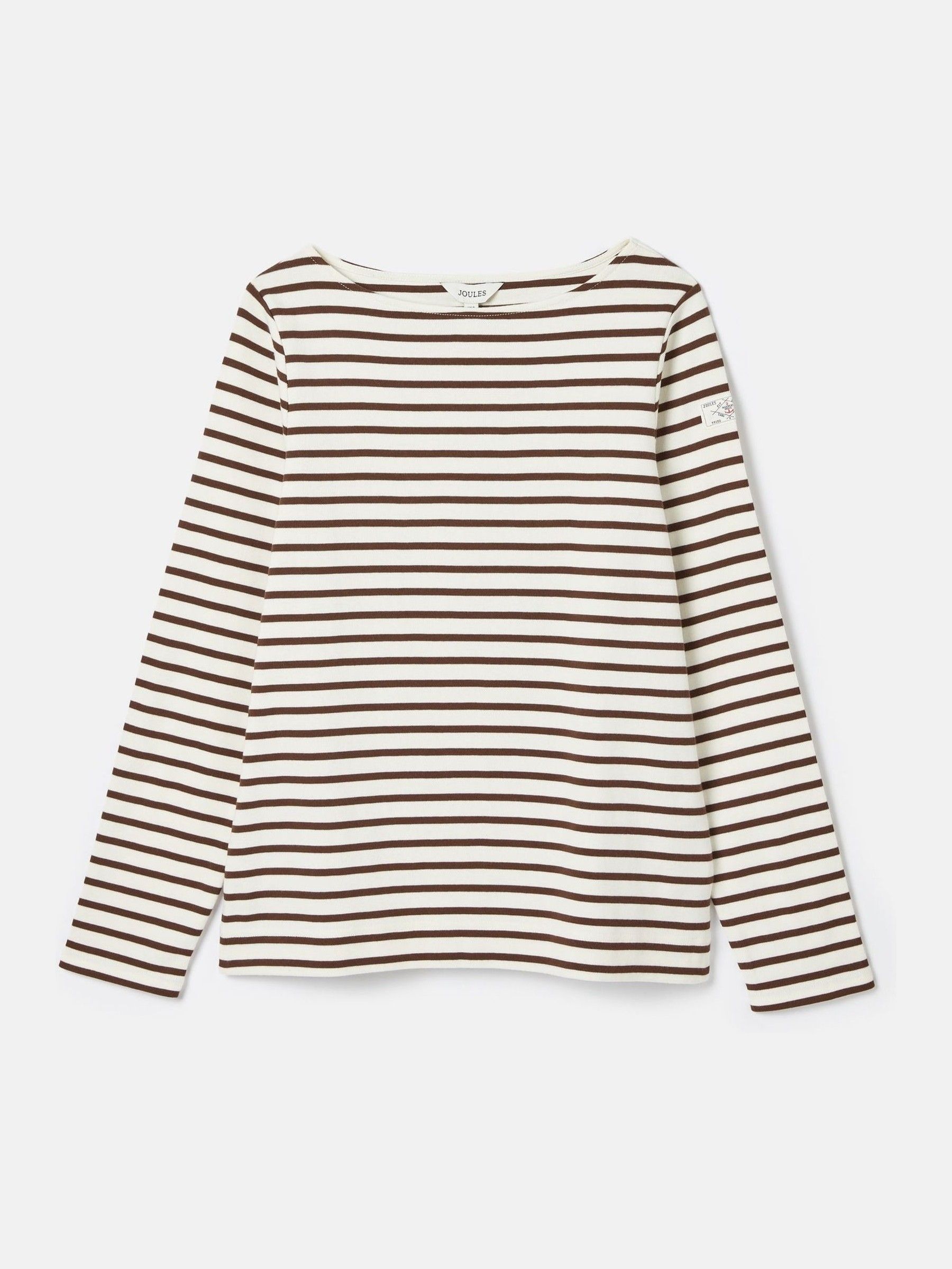 Harbour Brown/Cream Boat Neck 100% Cotton Breton Top - Image 6 of 6