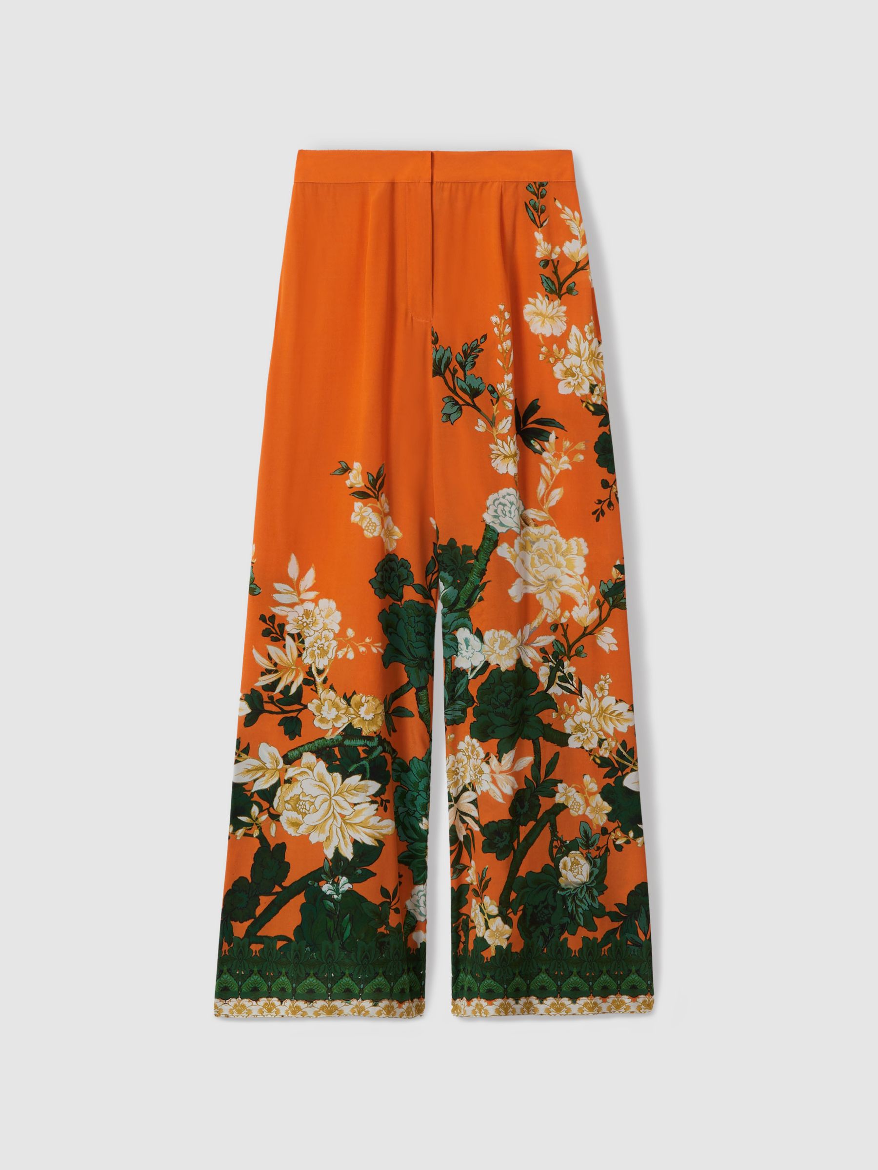 Raishma Silk Printed Wide-Leg Trousers in Orange - Image 2 of 5