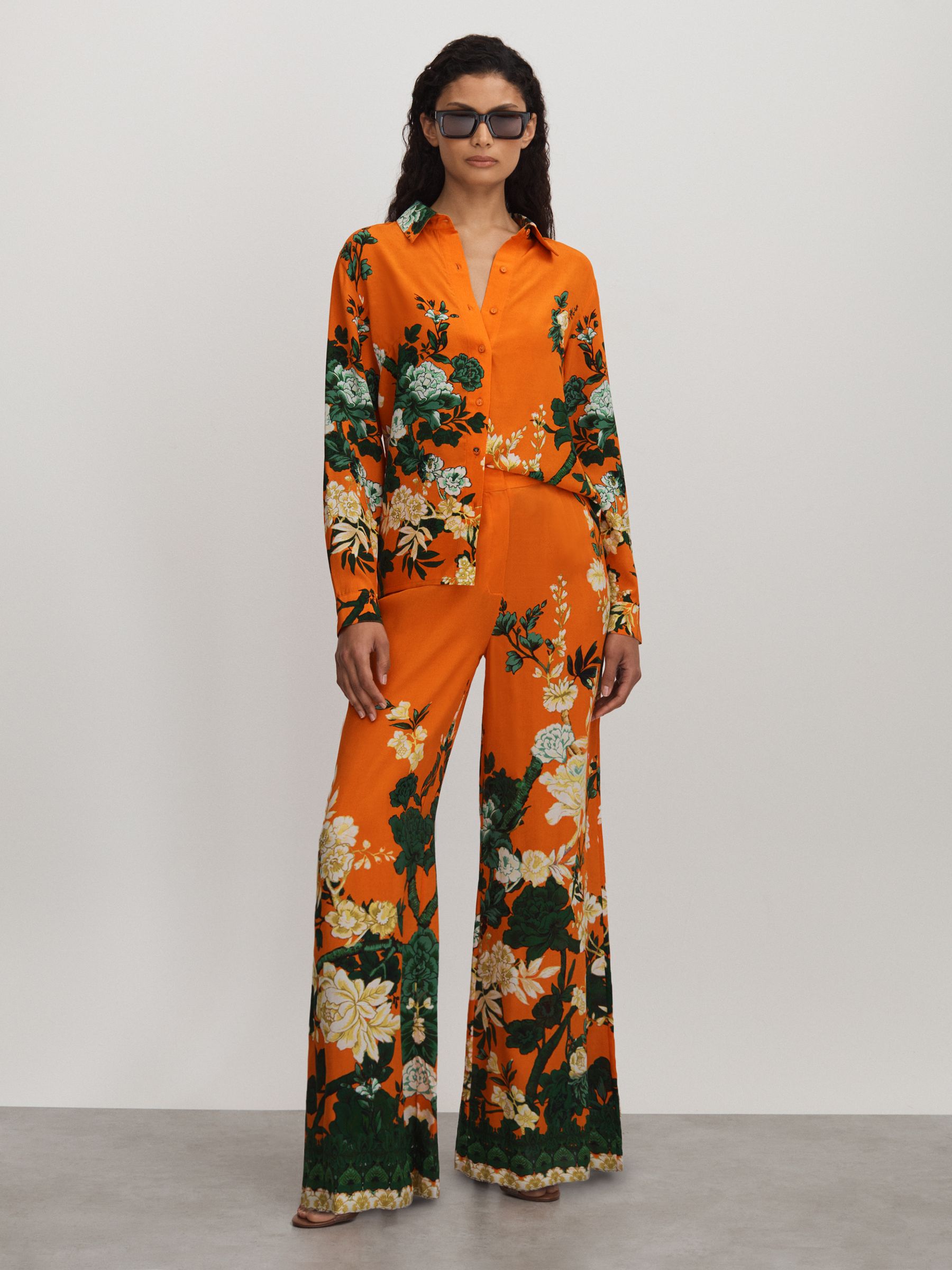 Raishma Silk Printed Wide-Leg Trousers in Orange - Image 3 of 5