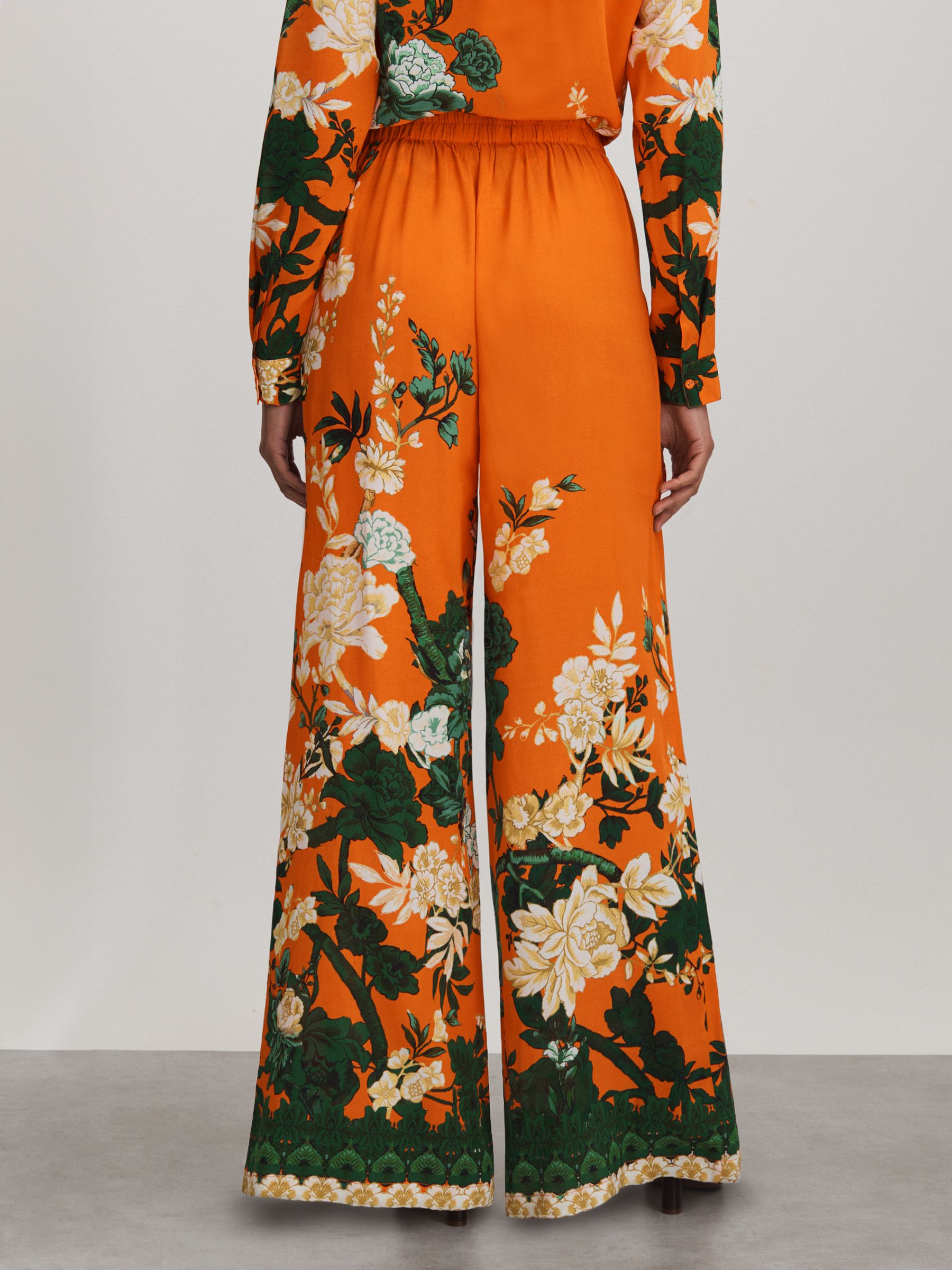 Raishma Silk Printed Wide-Leg Trousers in Orange - Image 4 of 5