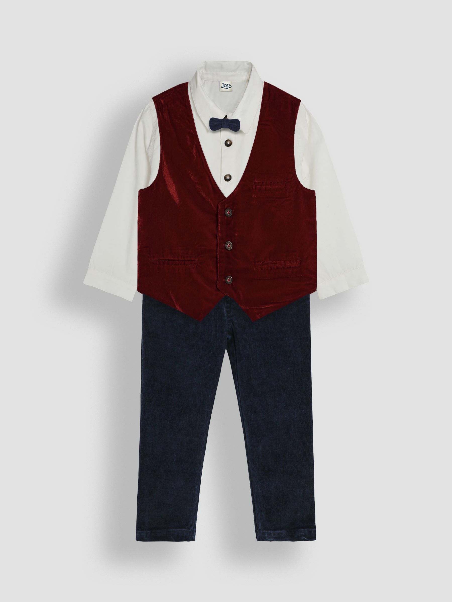 Burgundy Velvet Waistcoat Shirt and Trousers Set - Image 1 of 10