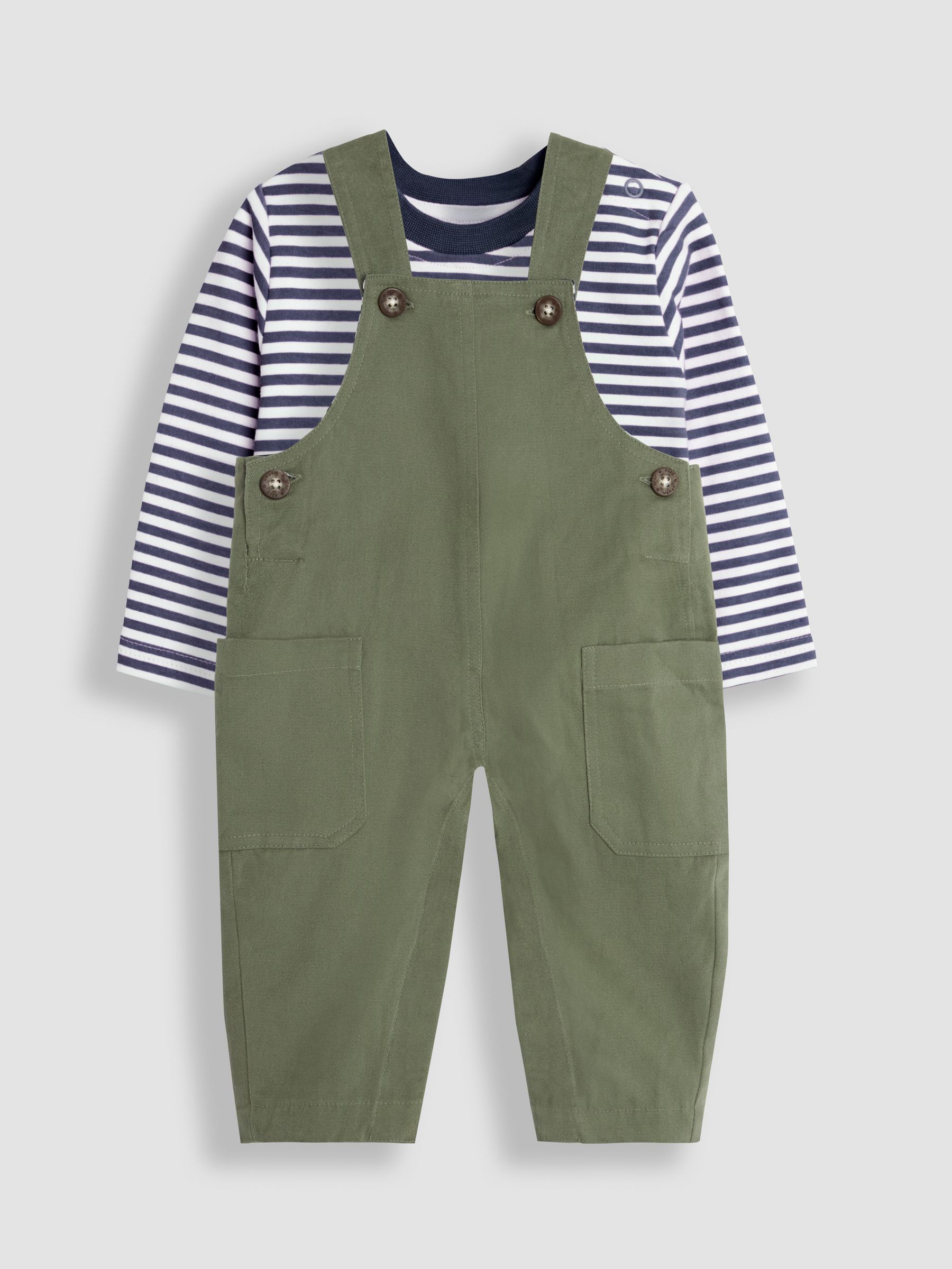 Khaki Twill Side Pocket Dungarees And Stripe Top Set - Image 1 of 6