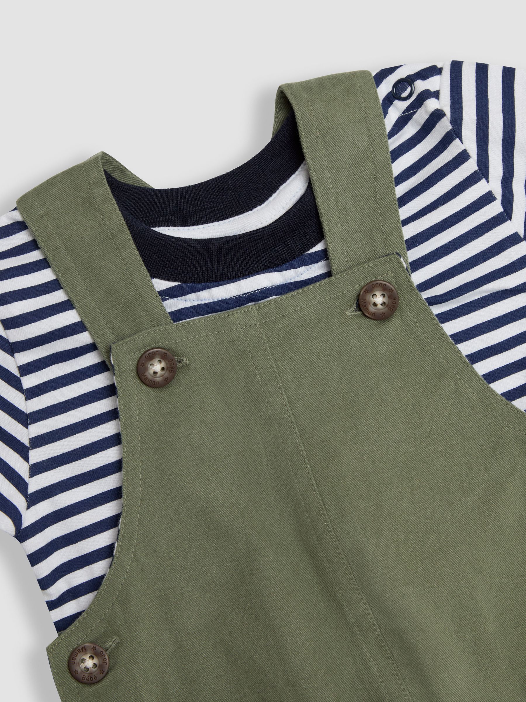 Khaki Twill Side Pocket Dungarees And Stripe Top Set - Image 6 of 6