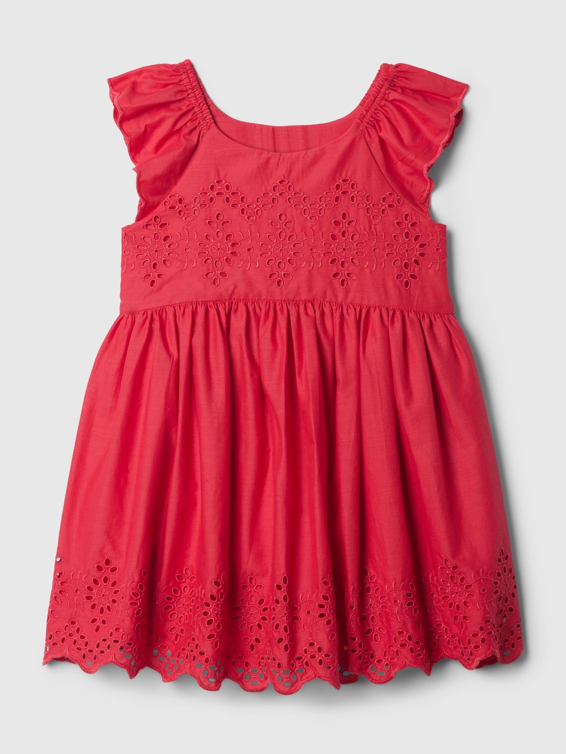 Red Stripe Eyelet Flutter Sleeve Dress (Newborn-5yrs) - Image 1 of 1