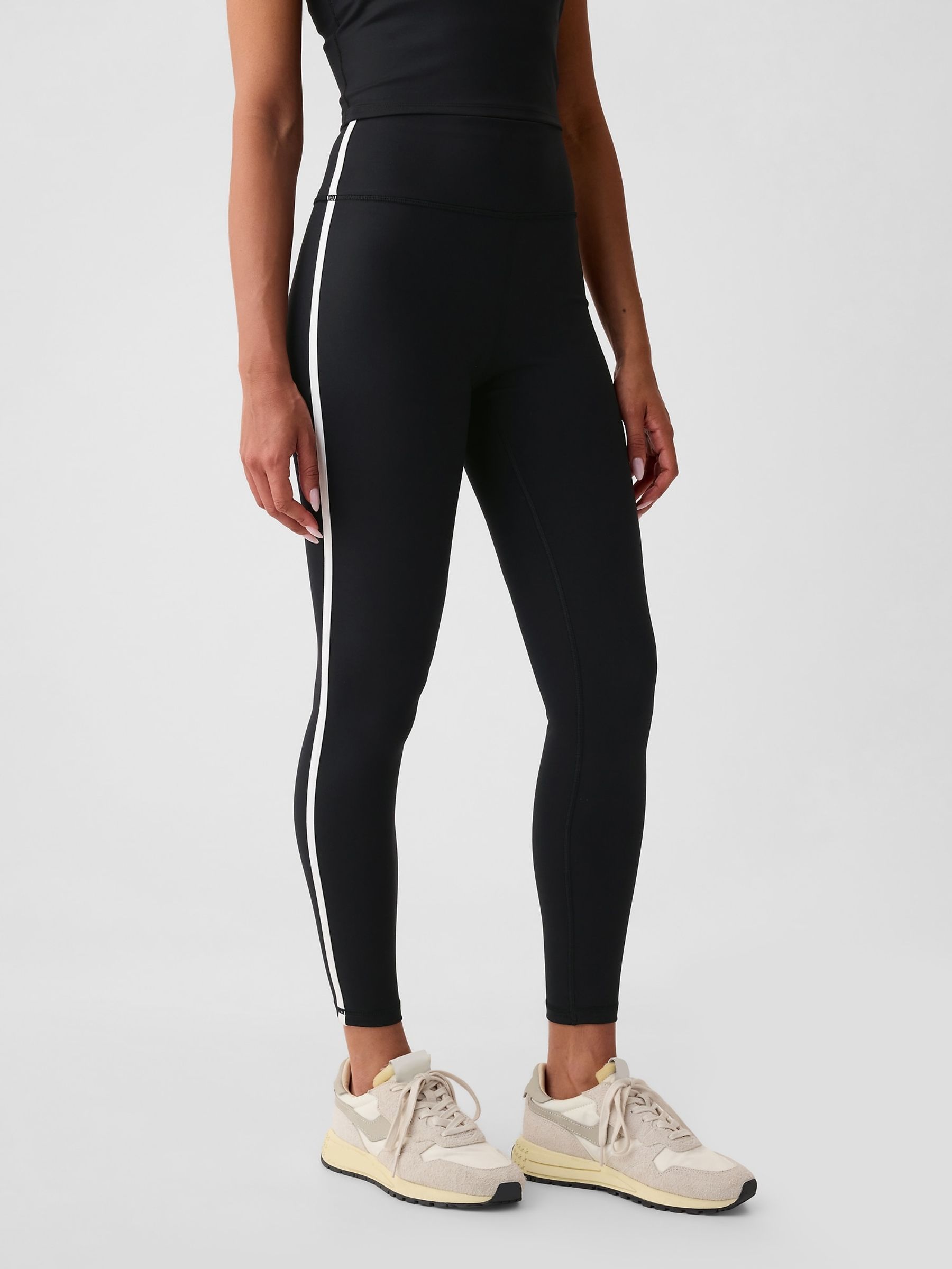 Black/White High Waisted Power Stretch Full Length Leggings - Image 1 of 4