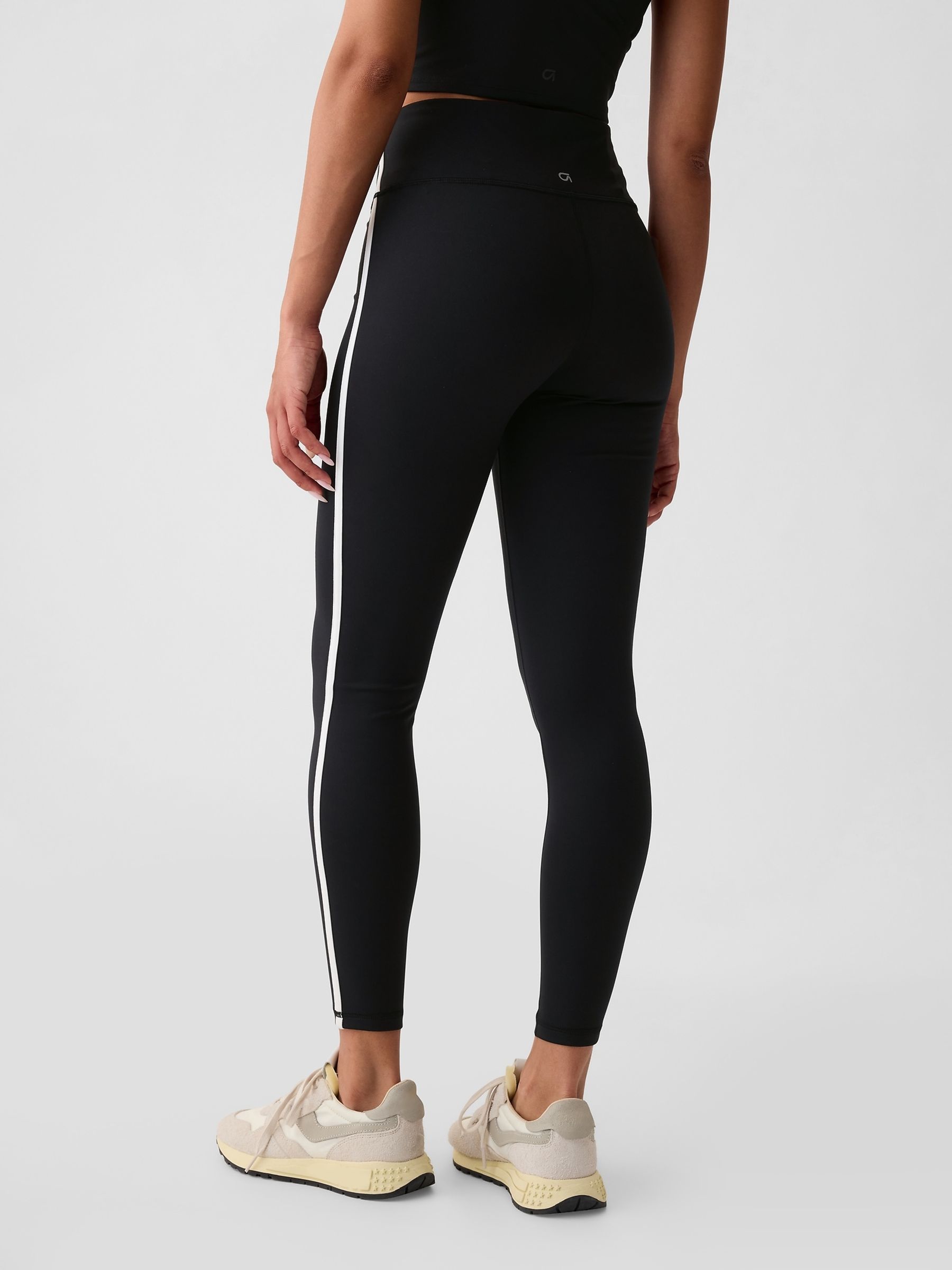 Black/White High Waisted Power Stretch Full Length Leggings - Image 2 of 4