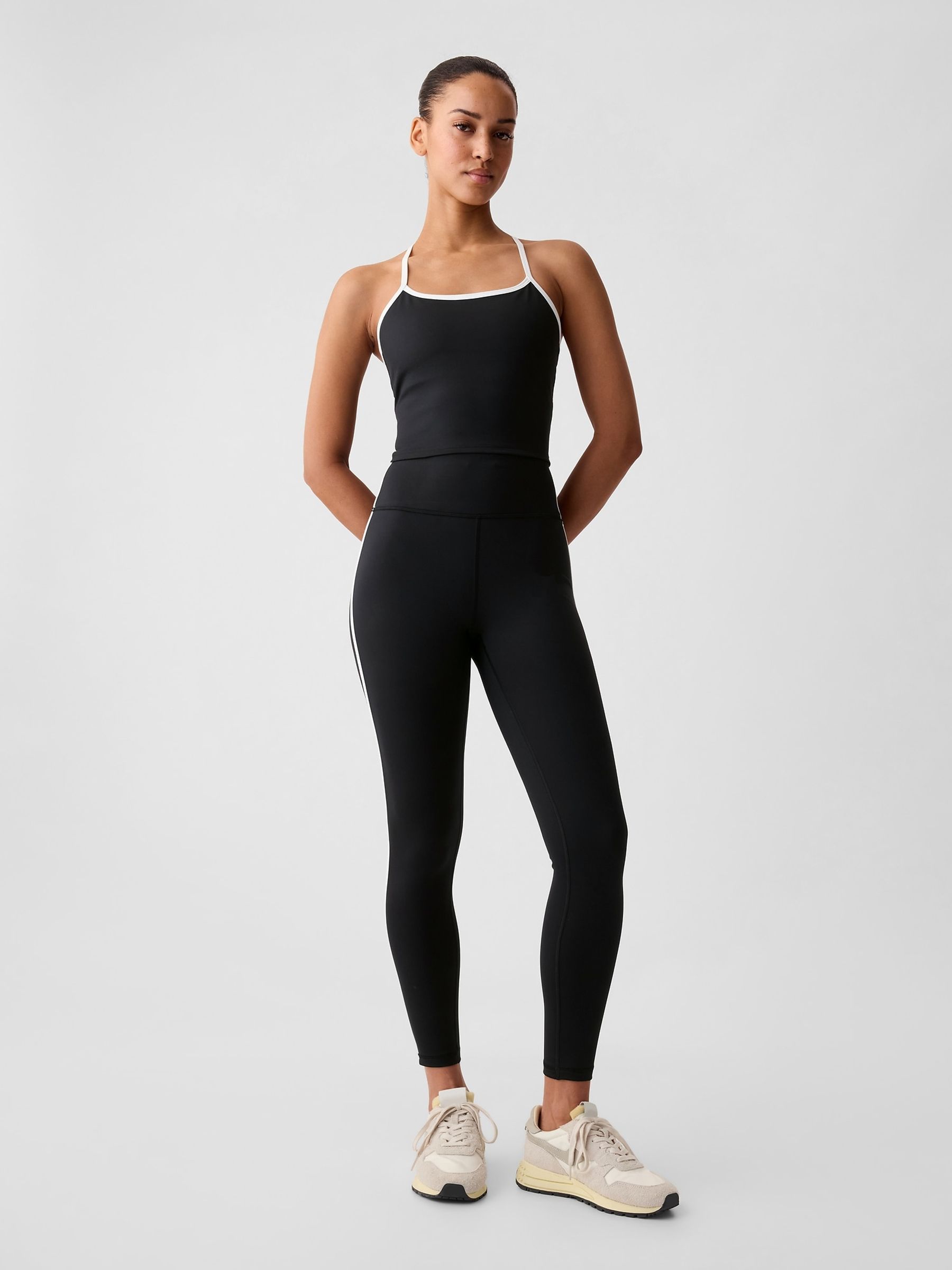 Black/White High Waisted Power Stretch Full Length Leggings - Image 3 of 4