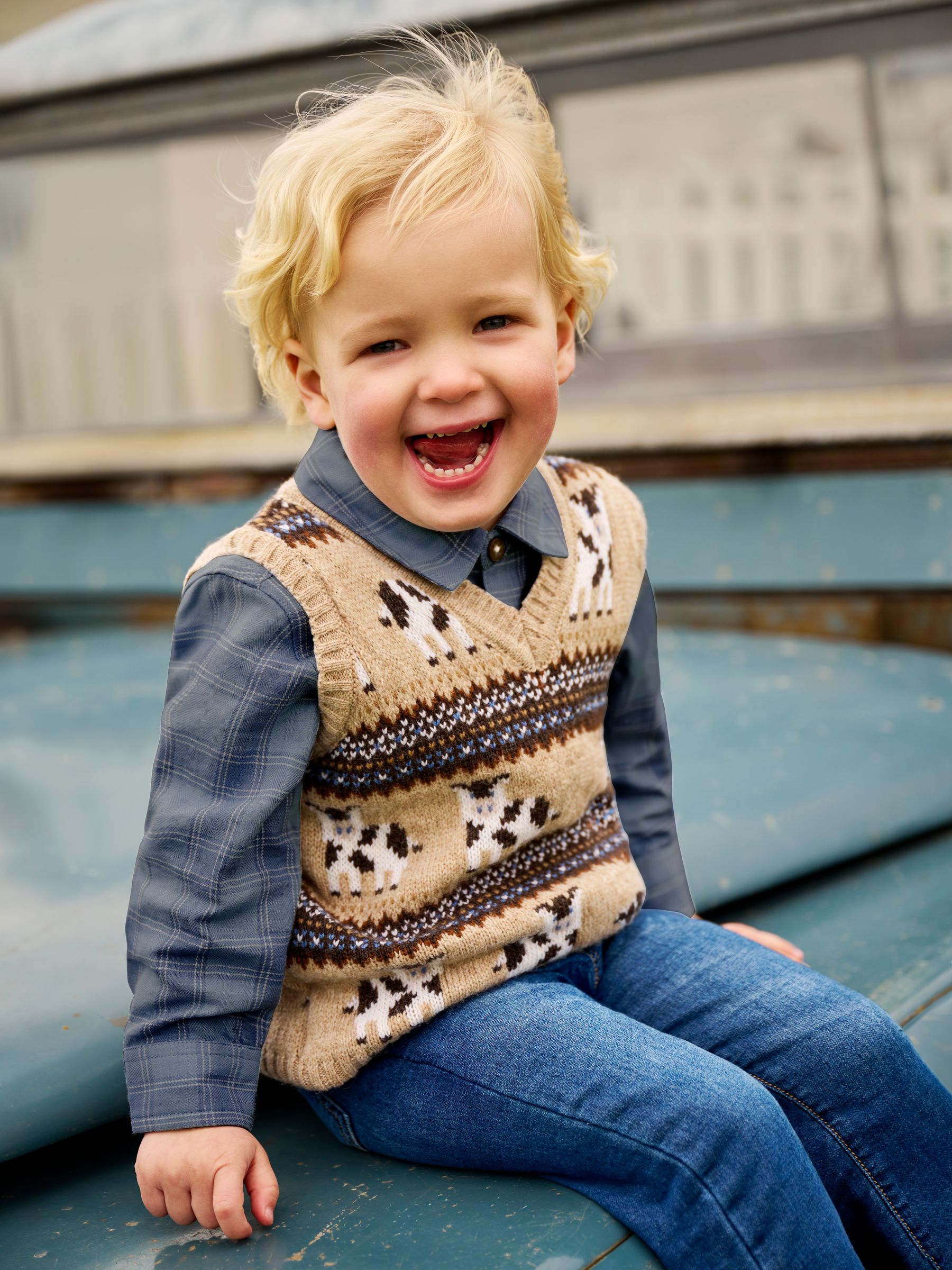 Natural Friesian Cow Knit Fair Isle Tank Top - Image 6 of 6