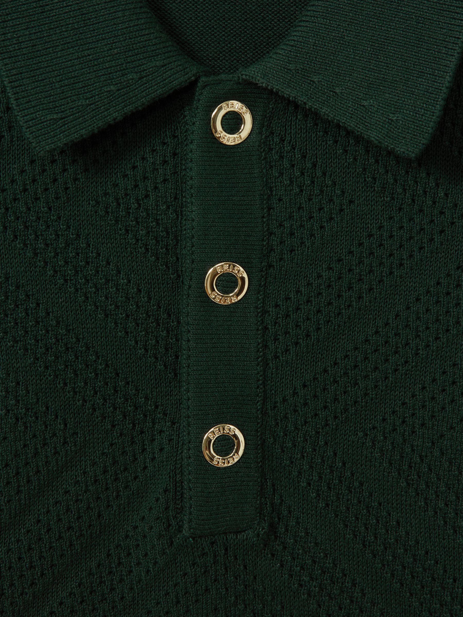 Cotton Textured Press-Stud Polo Shirt in Dark Green - Image 6 of 6