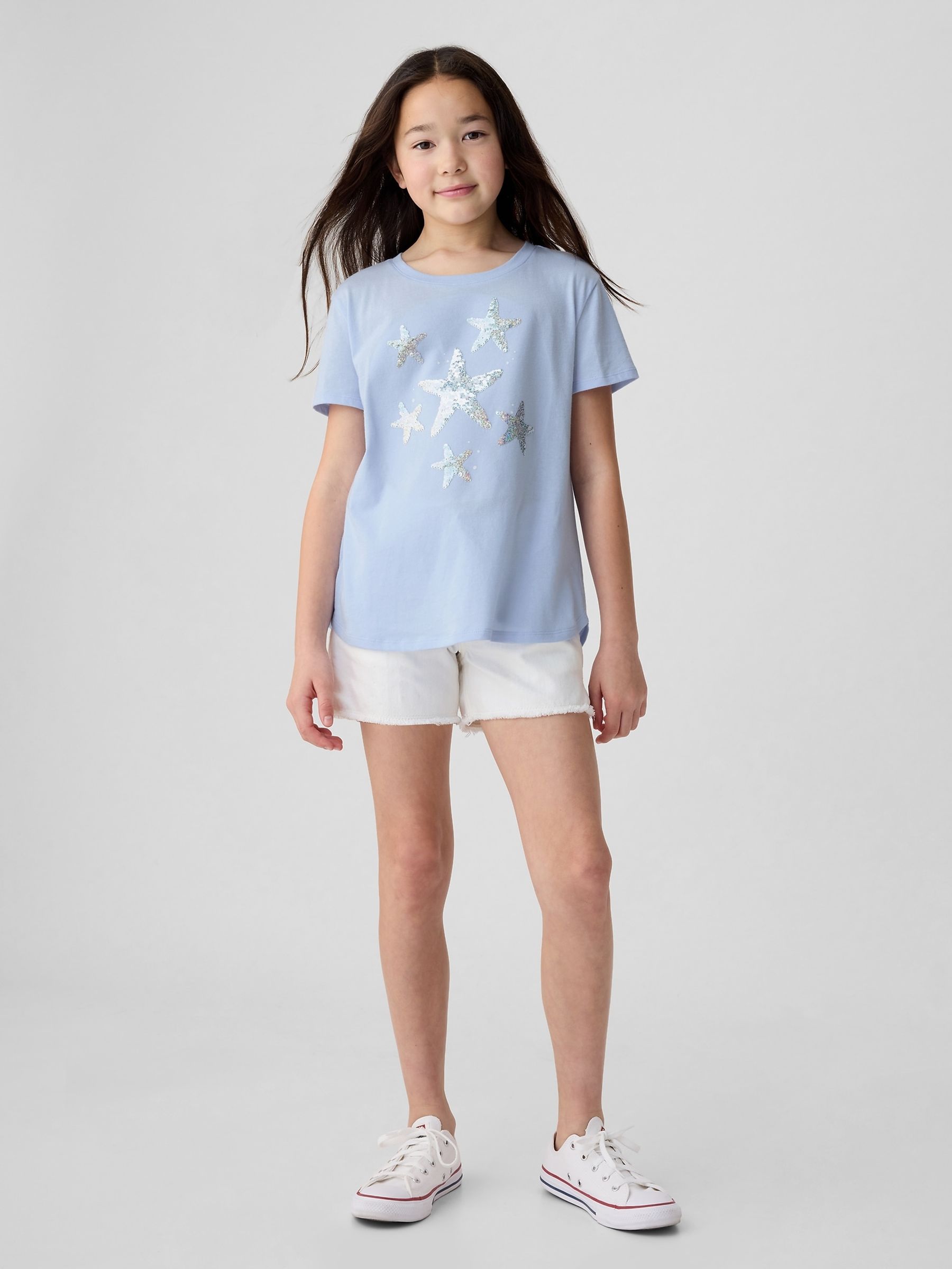 Blue Starfish Cotton Flippy Sequin Graphic Short Sleeve T-Shirt (4-13yrs) - Image 3 of 3
