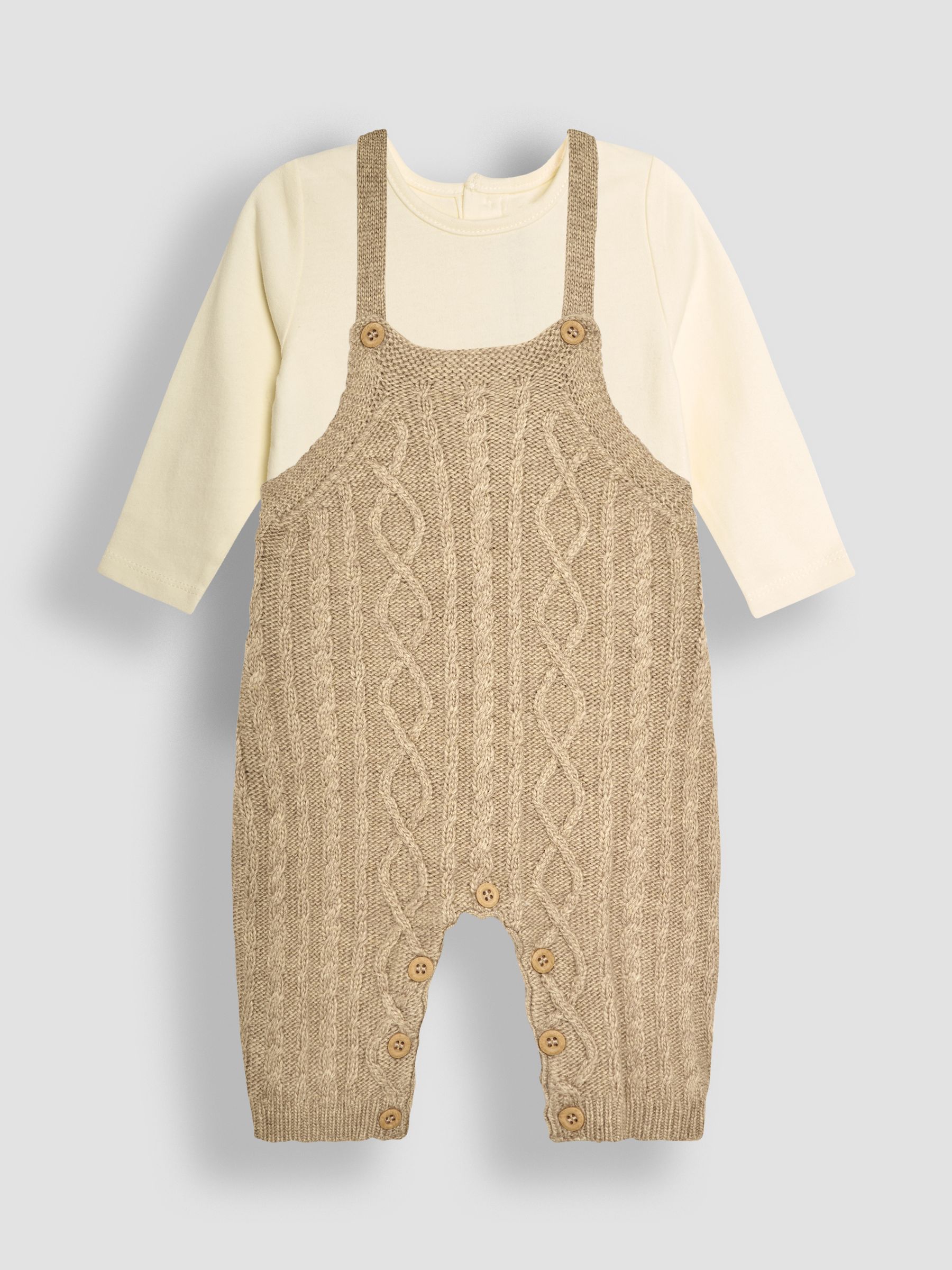 Fawn Brown Cable Knit Dungarees & Top Baby Set - Image 1 of 9