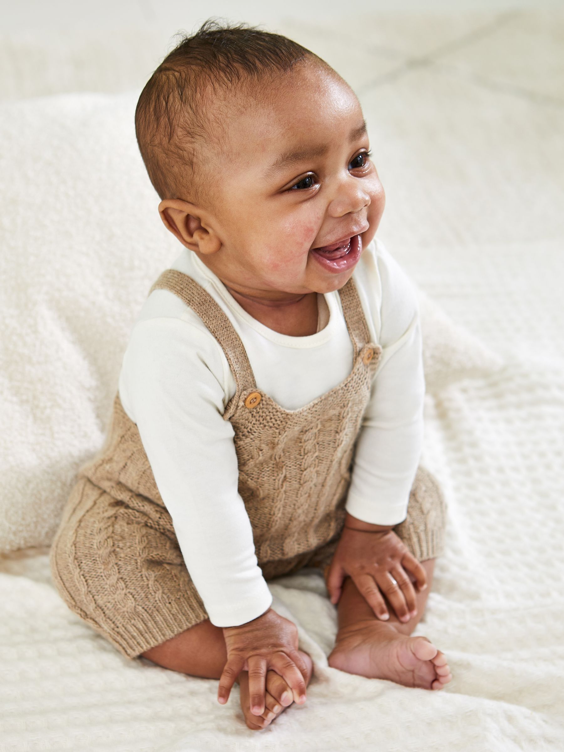 Fawn Brown Cable Knit Dungarees & Top Baby Set - Image 7 of 9