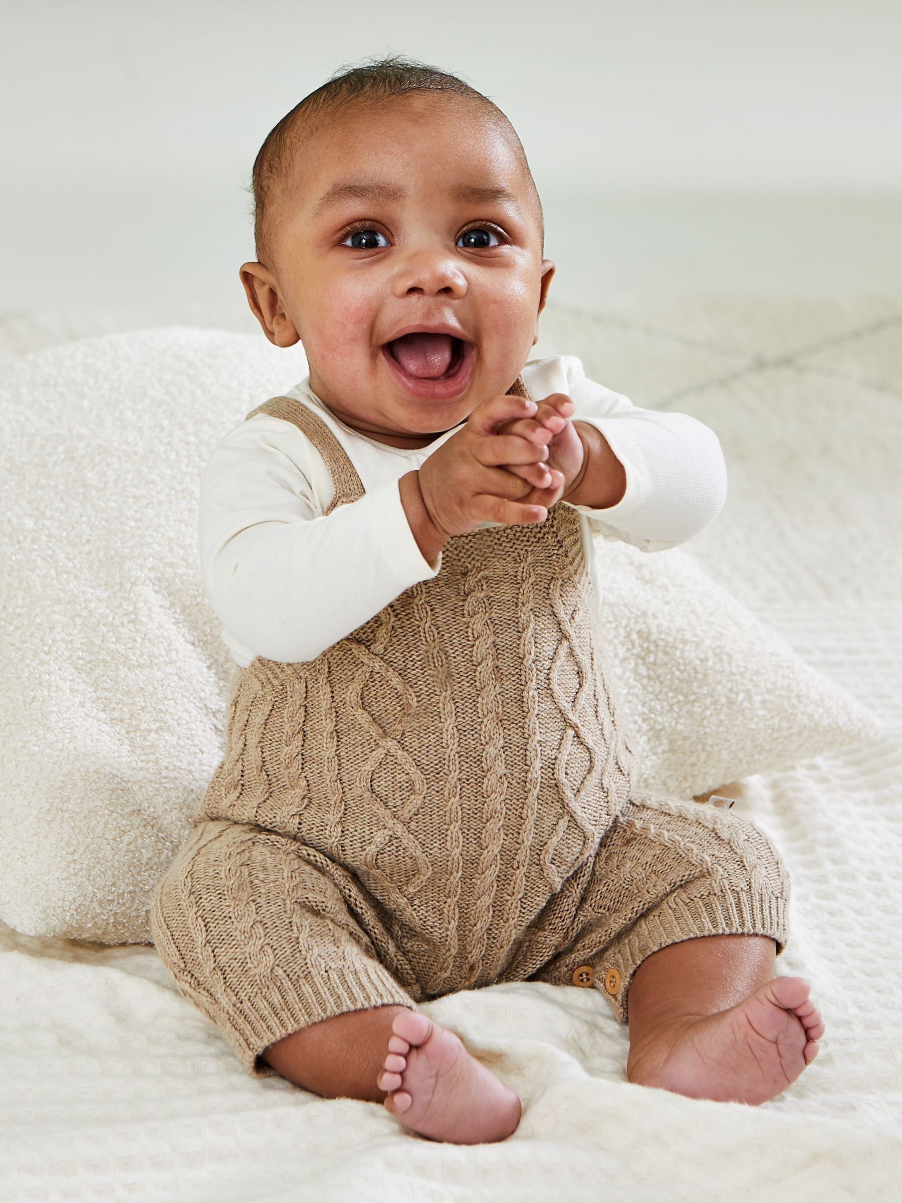 Fawn Brown Cable Knit Dungarees & Top Baby Set - Image 8 of 9