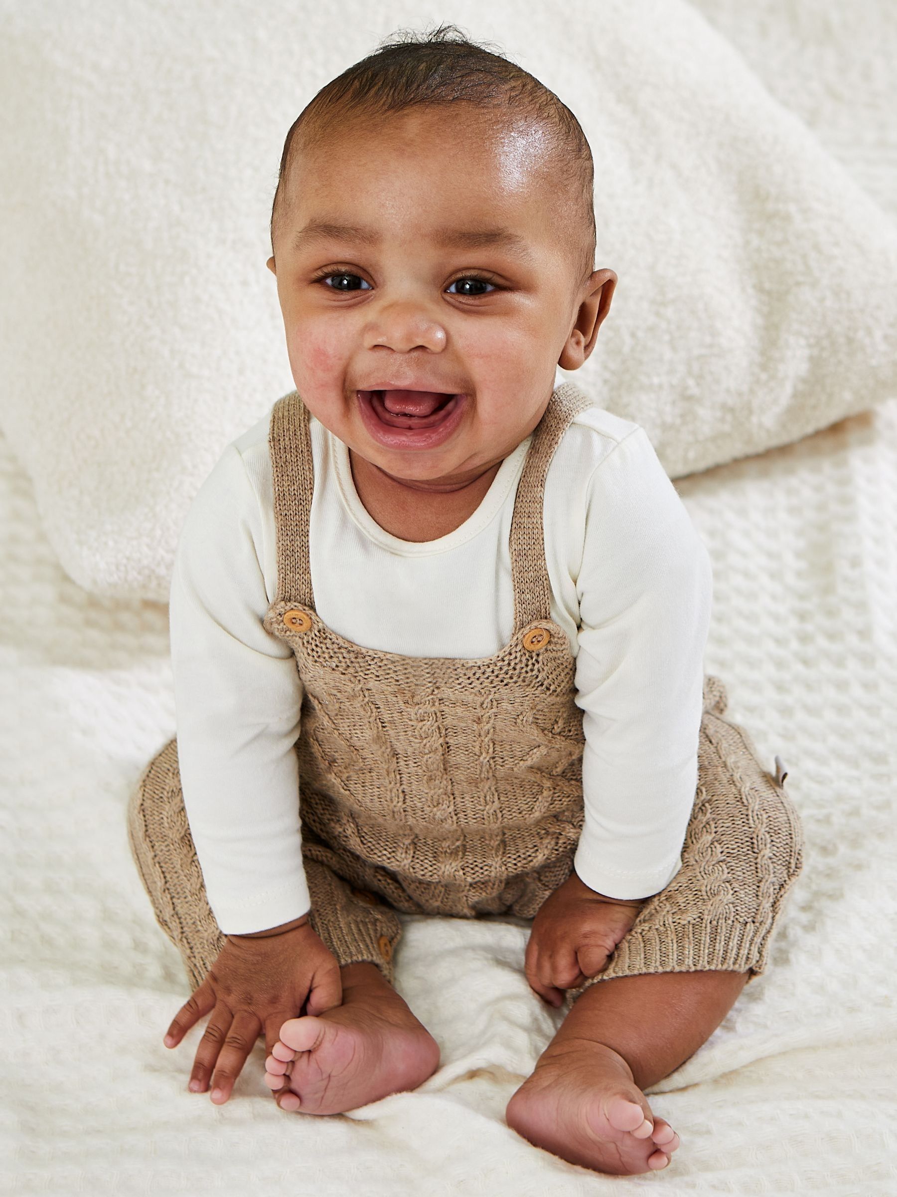 Fawn Brown Cable Knit Dungarees & Top Baby Set - Image 9 of 9