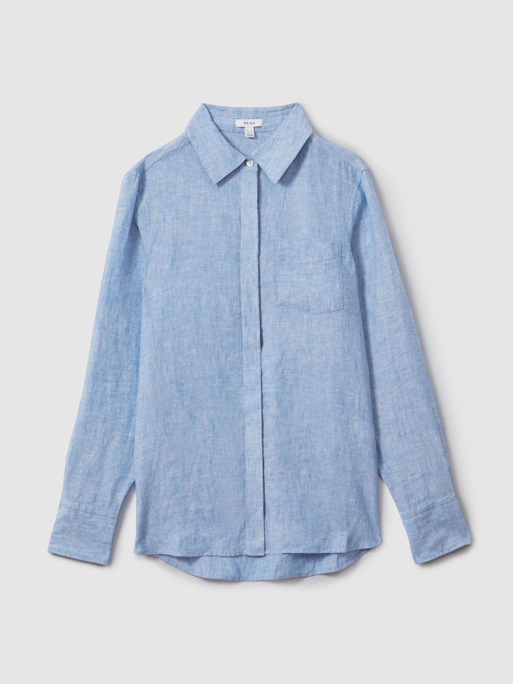 Linen Button-Through Shirt in Blue - Image 2 of 5