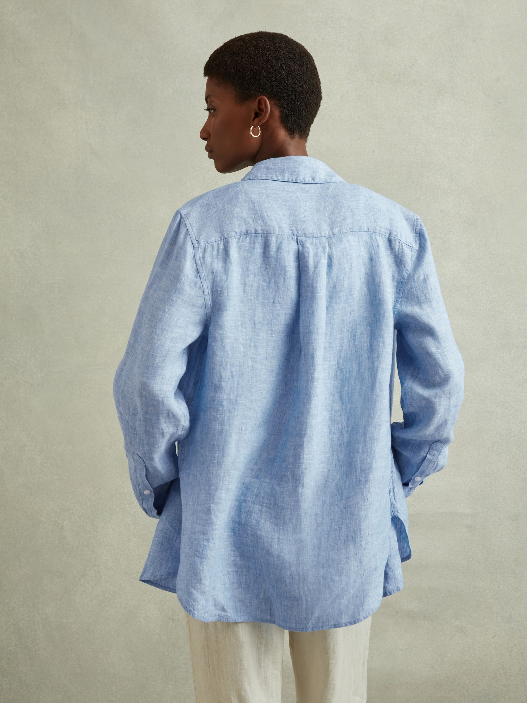 Linen Button-Through Shirt in Blue - Image 4 of 5