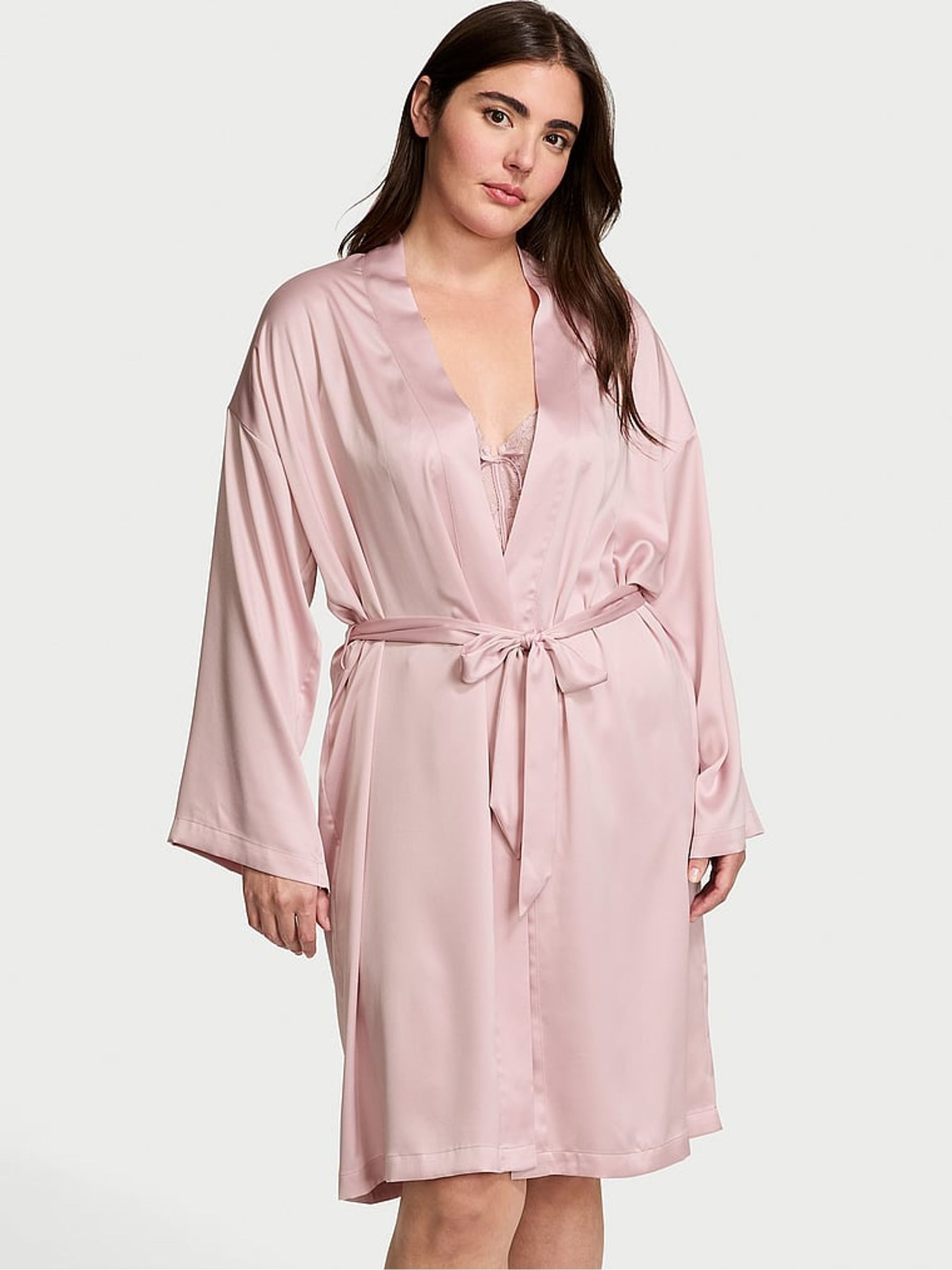 Chalk Rose Pink Satin Midi Robe - Image 1 of 3