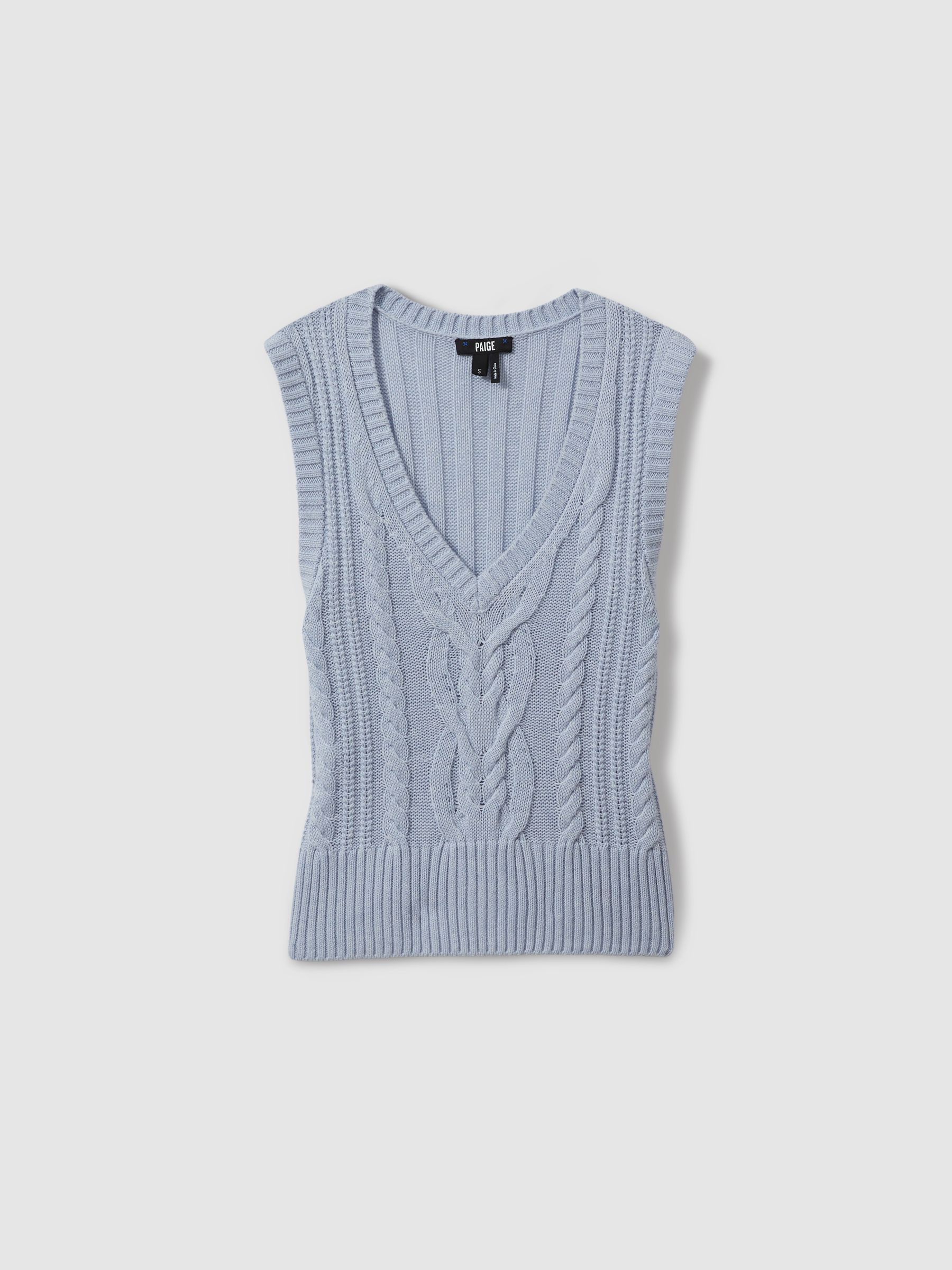 Paige Cable Knit Vest in Soft Blue - Image 2 of 5