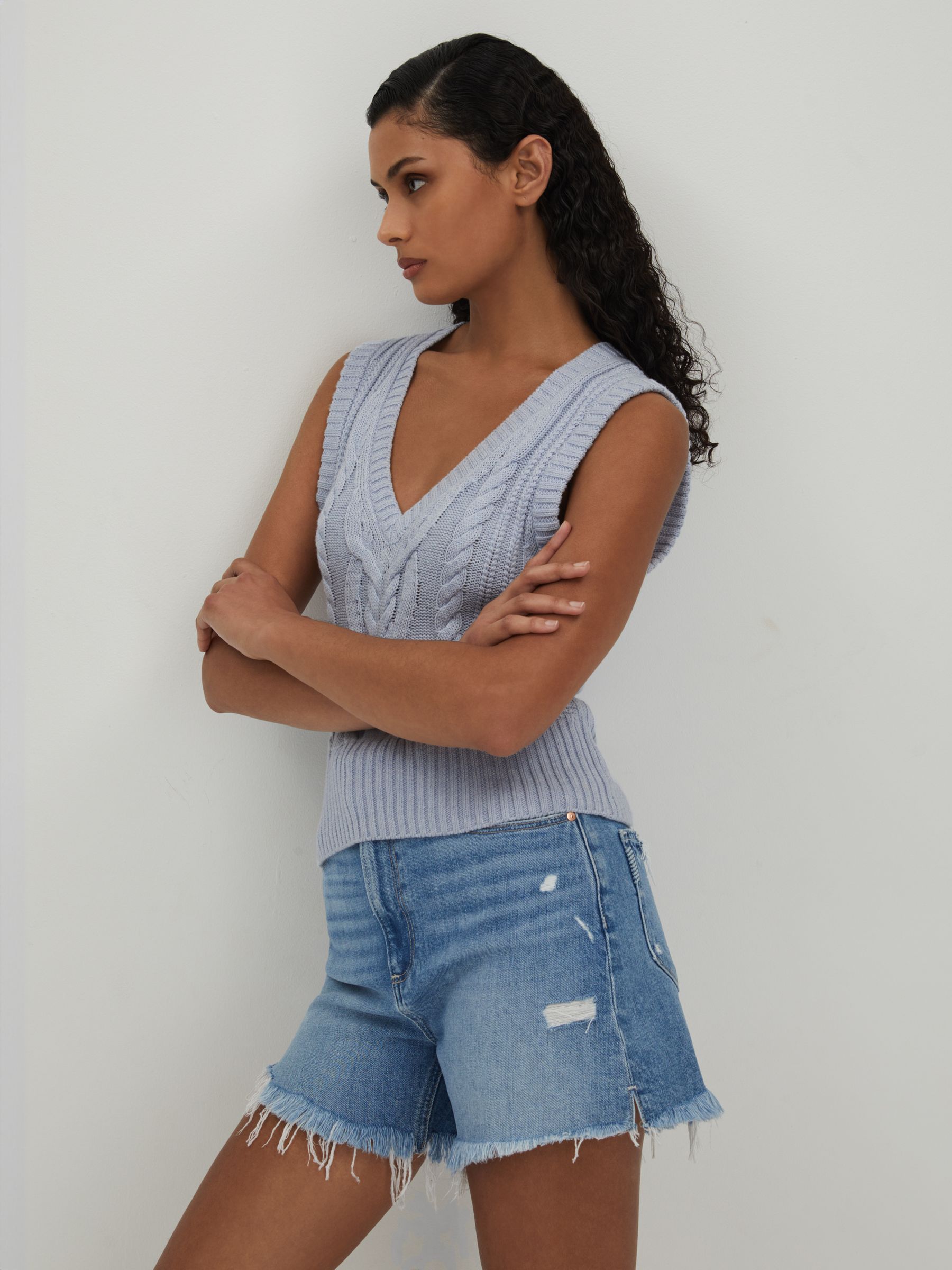 Paige Cable Knit Vest in Soft Blue - Image 3 of 5