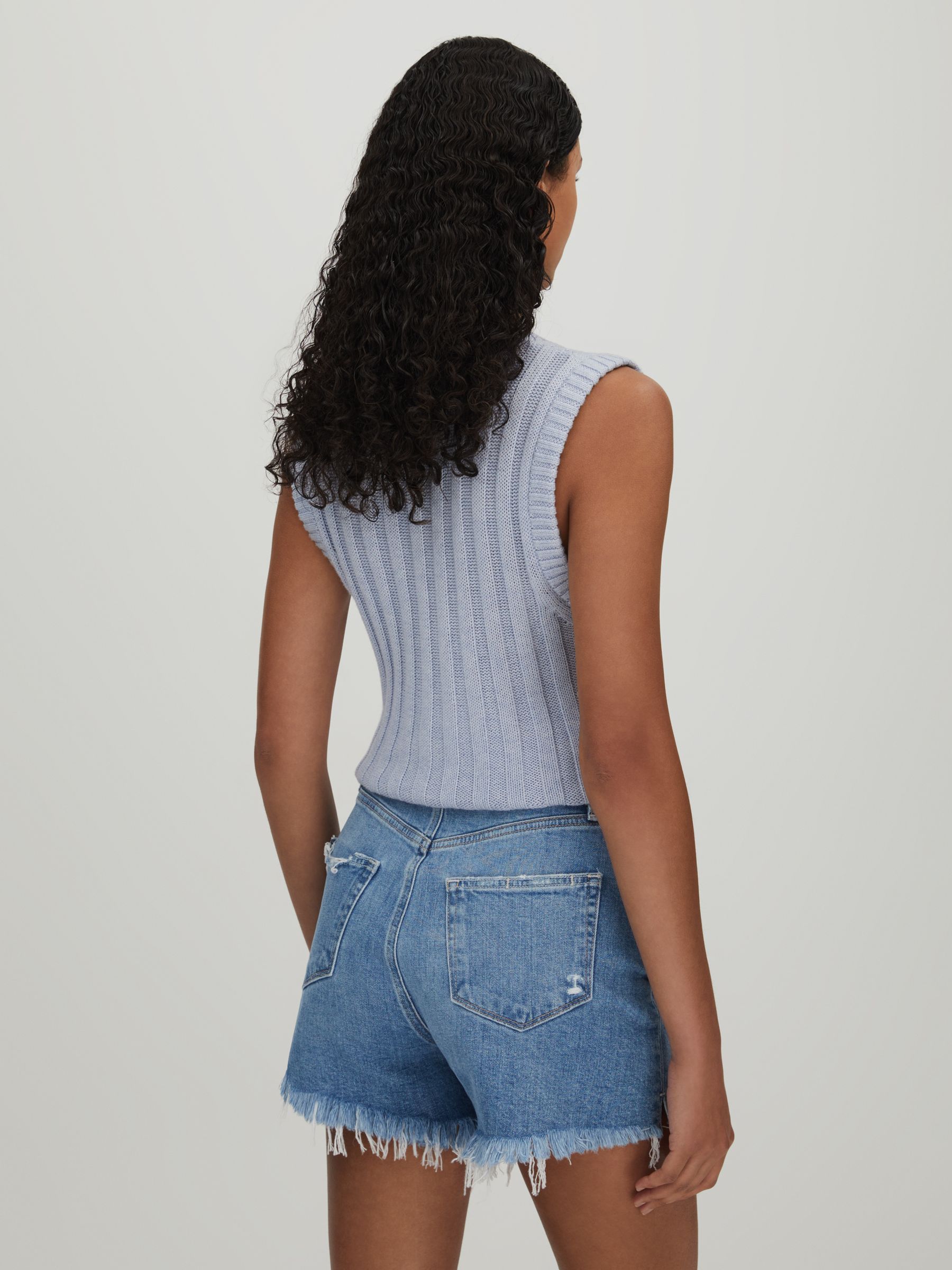 Paige Cable Knit Vest in Soft Blue - Image 4 of 5