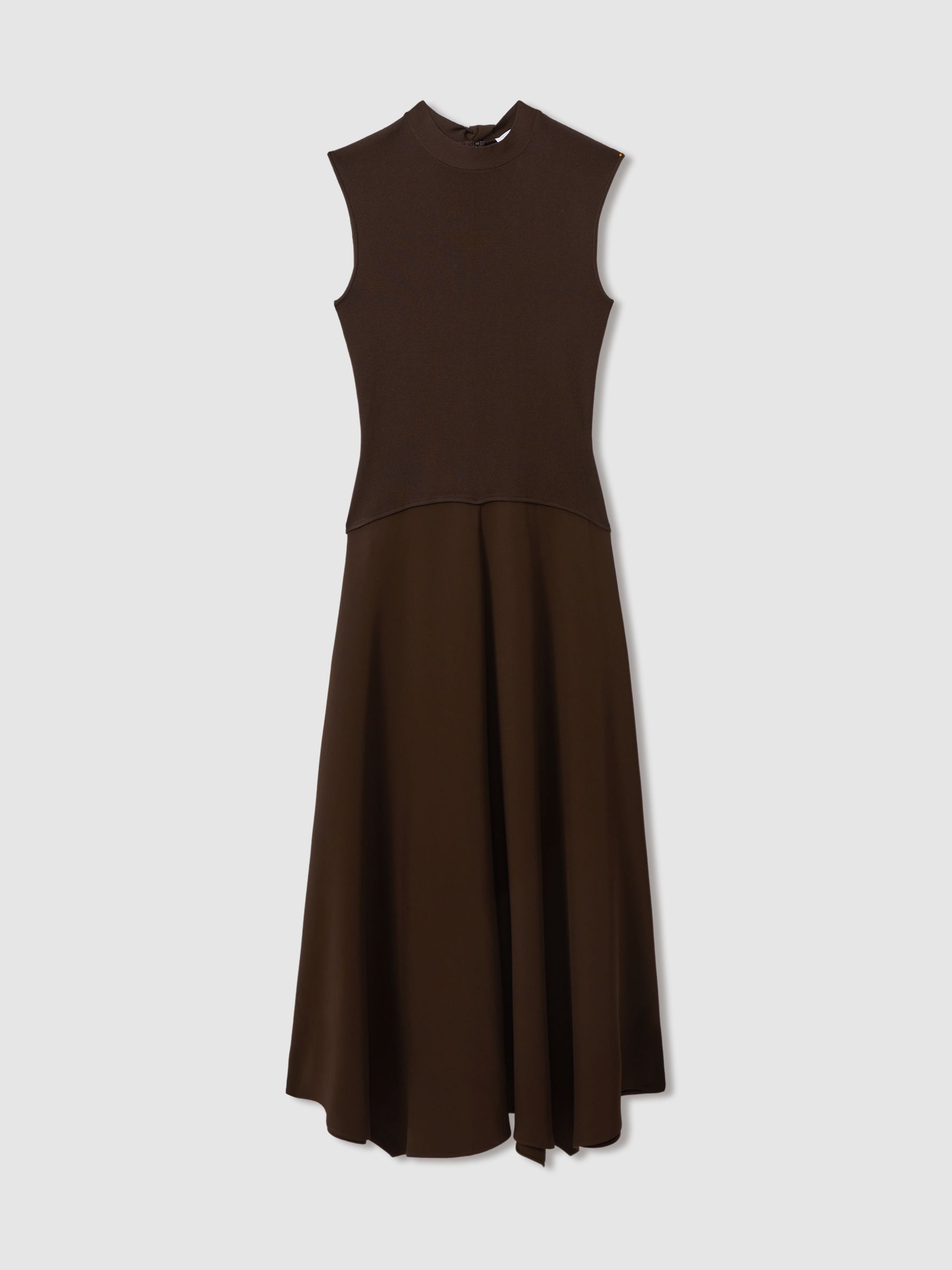Hybrid Knit Tie Back Midi Dress in Chocolate - Image 2 of 5